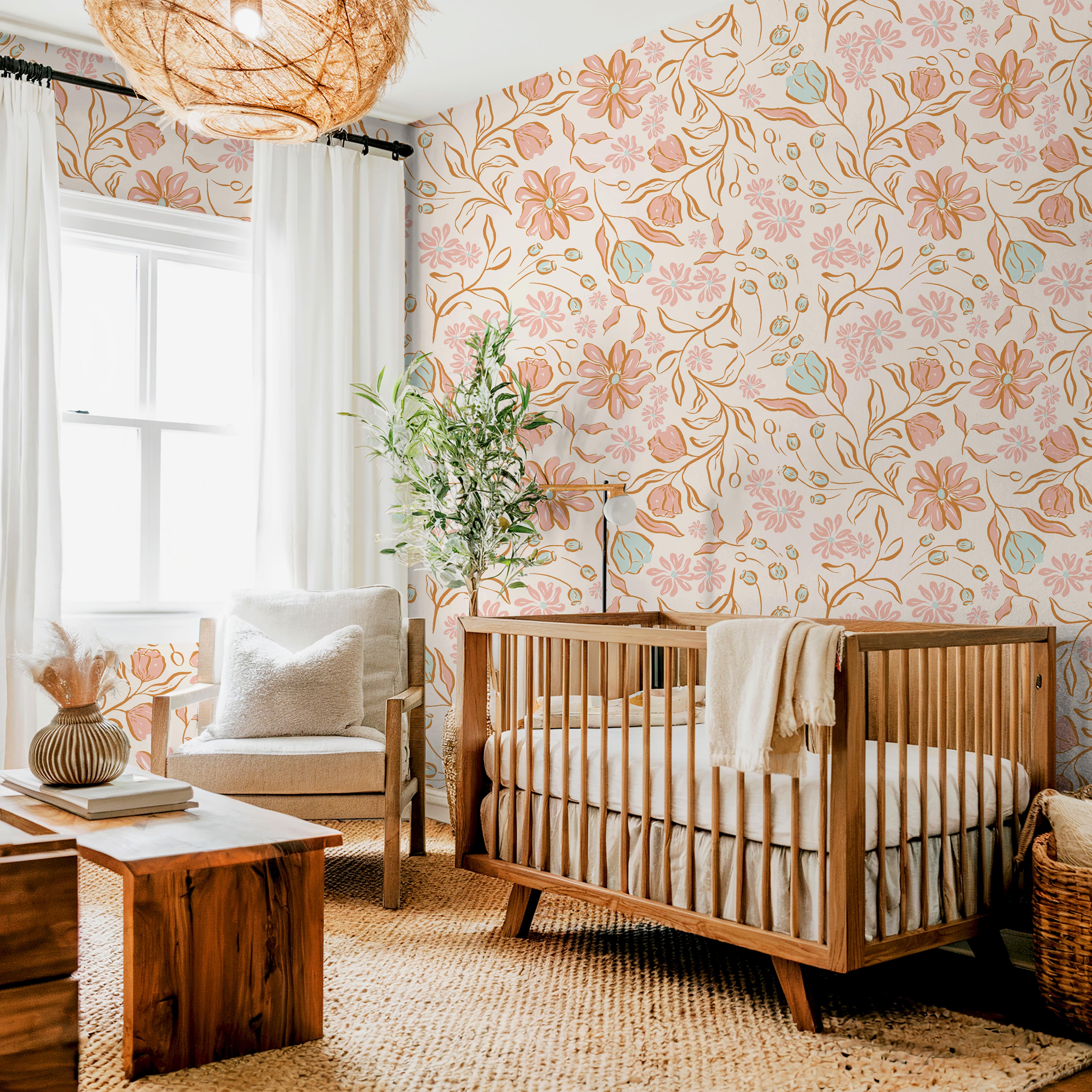 Minted Meadow | Pastel Floral Removable Wallpaper for Nursery, Bedroom, Walls, DIY Home Decor 1652 - James And Colors