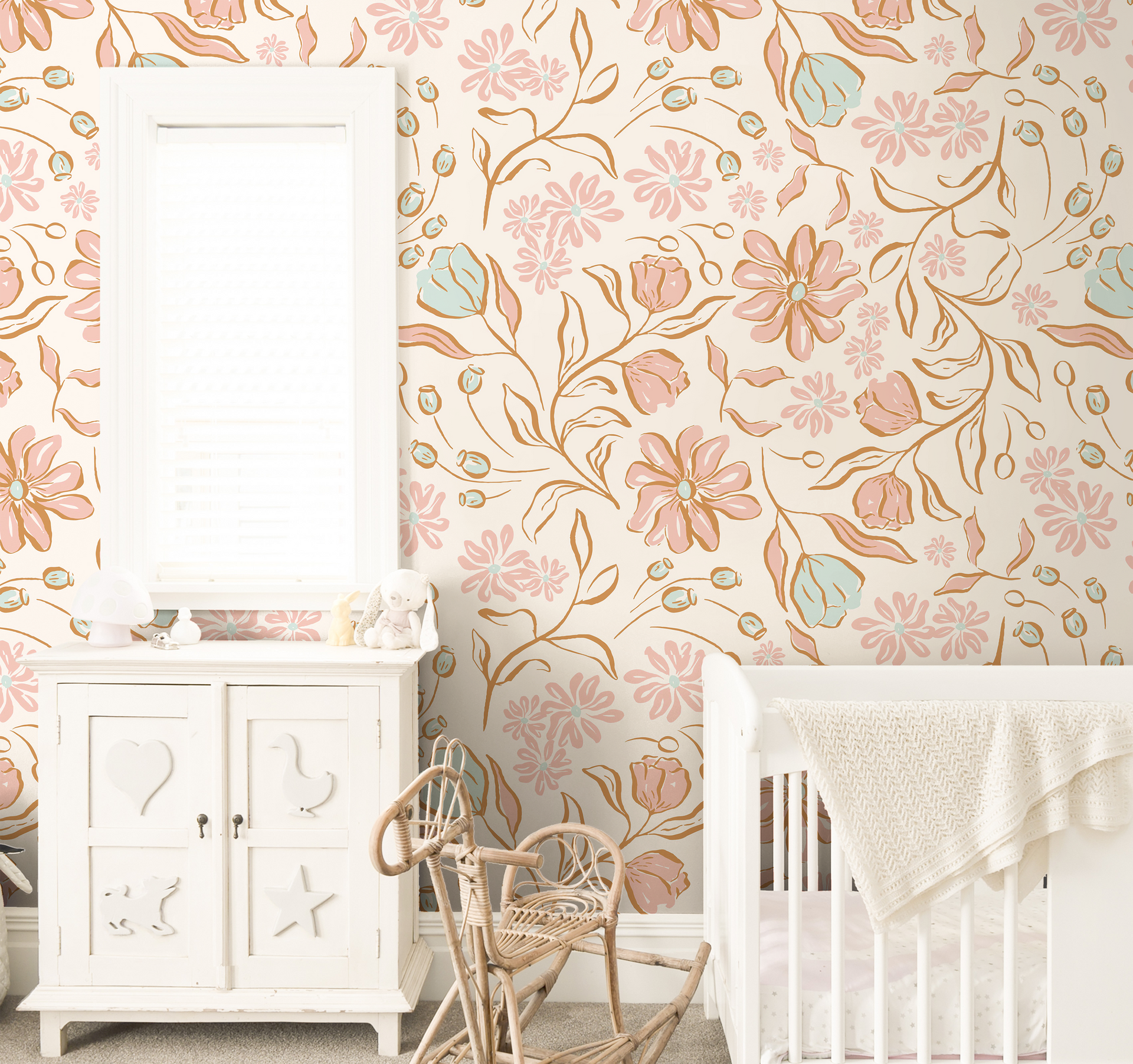 Pinkish Meadow | Pastel Floral Removable Wallpaper for Nursery