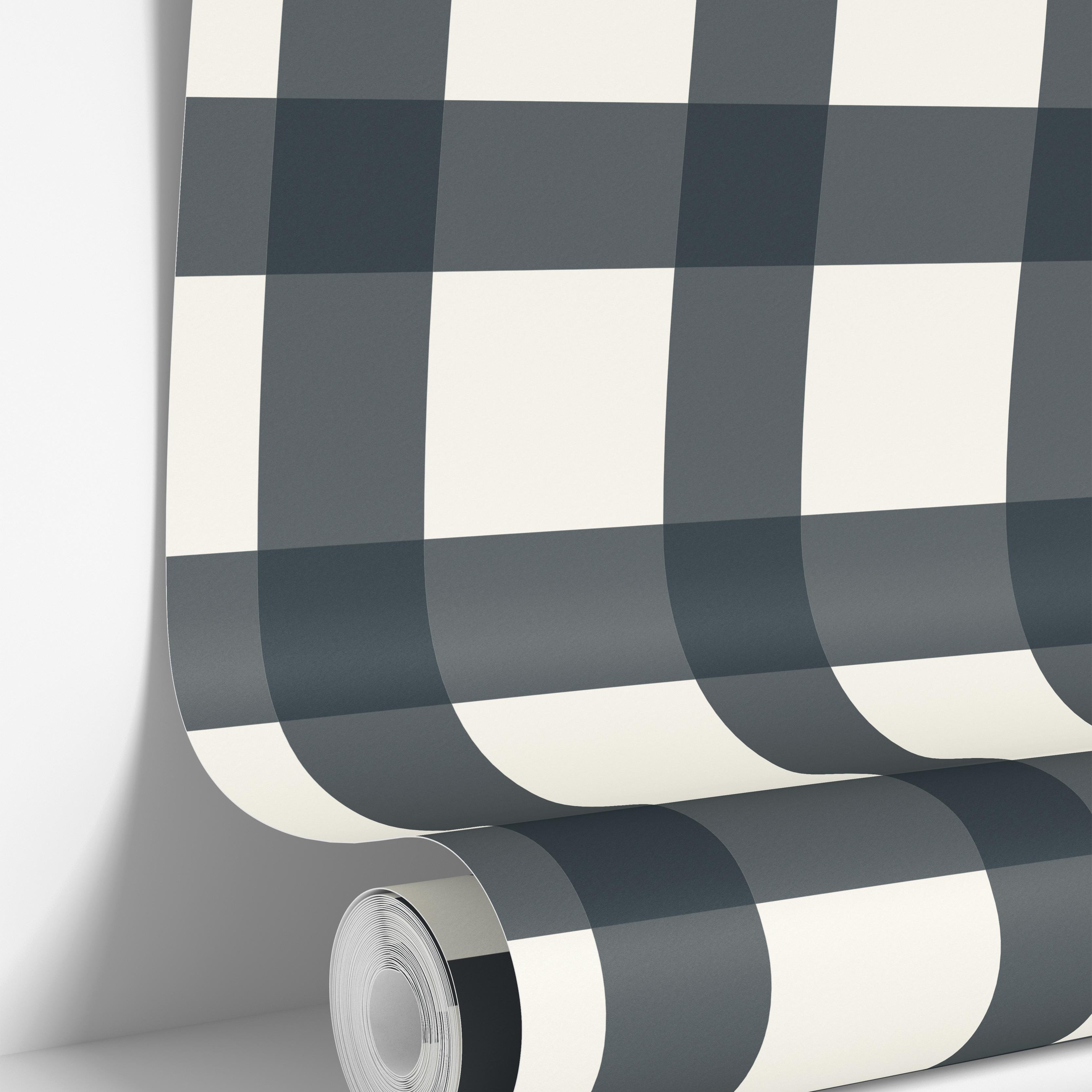 Bold Black and Cream Gingham | Peel And Stick Wallpaper | Adhesive Wallpaper | Wallpaper Peel Stick Wall Mural 1659 - James And Colors