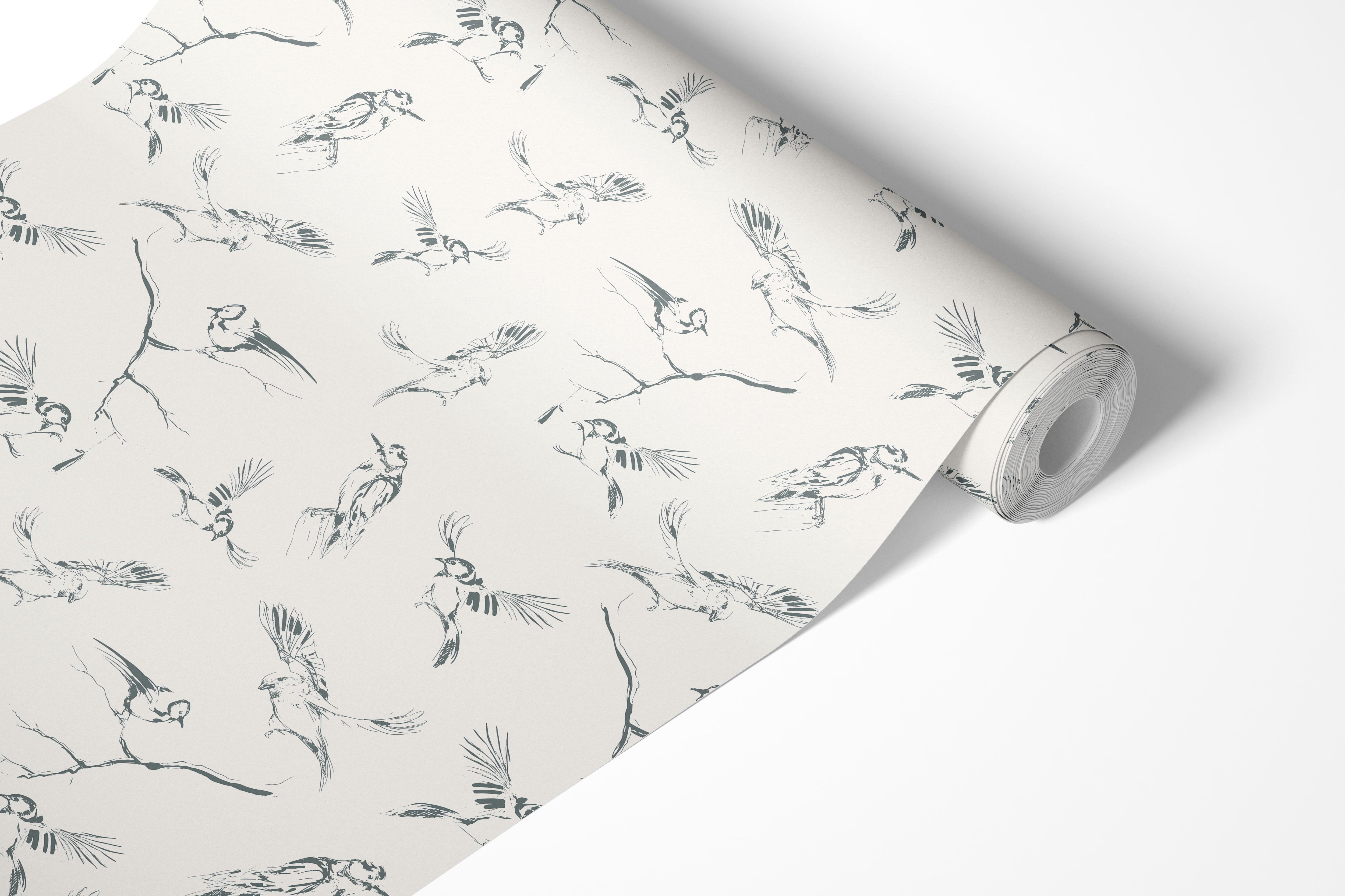 Finch Birds Gray and White Contact Paper | Shelf Liner | Drawer Liner | Peel Stick Paper 1816 - James And Colors