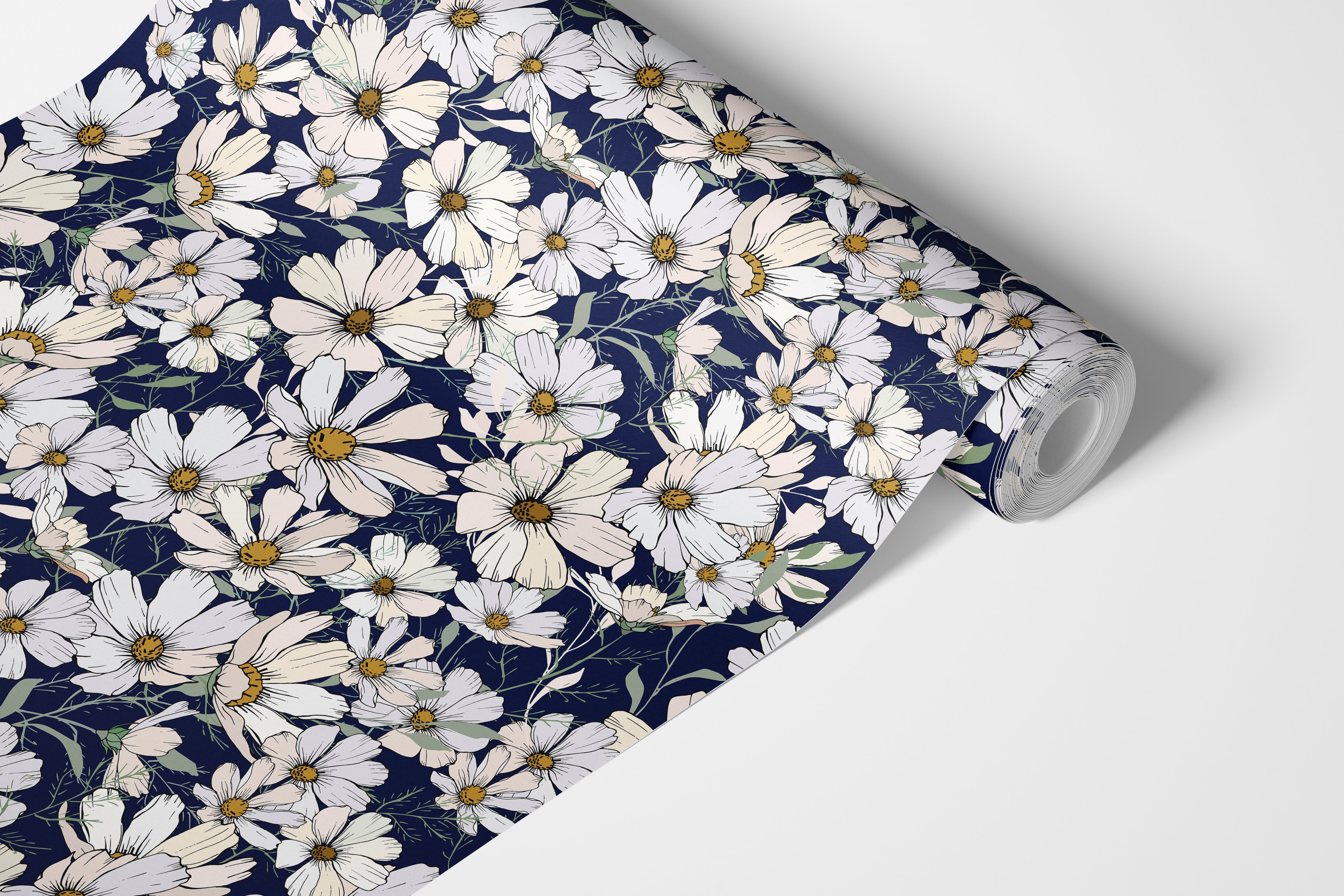 Daisy Field White and Navy Contact Paper | Shelf Liner | Drawer Liner | Peel Stick Paper 1824 - James And Colors