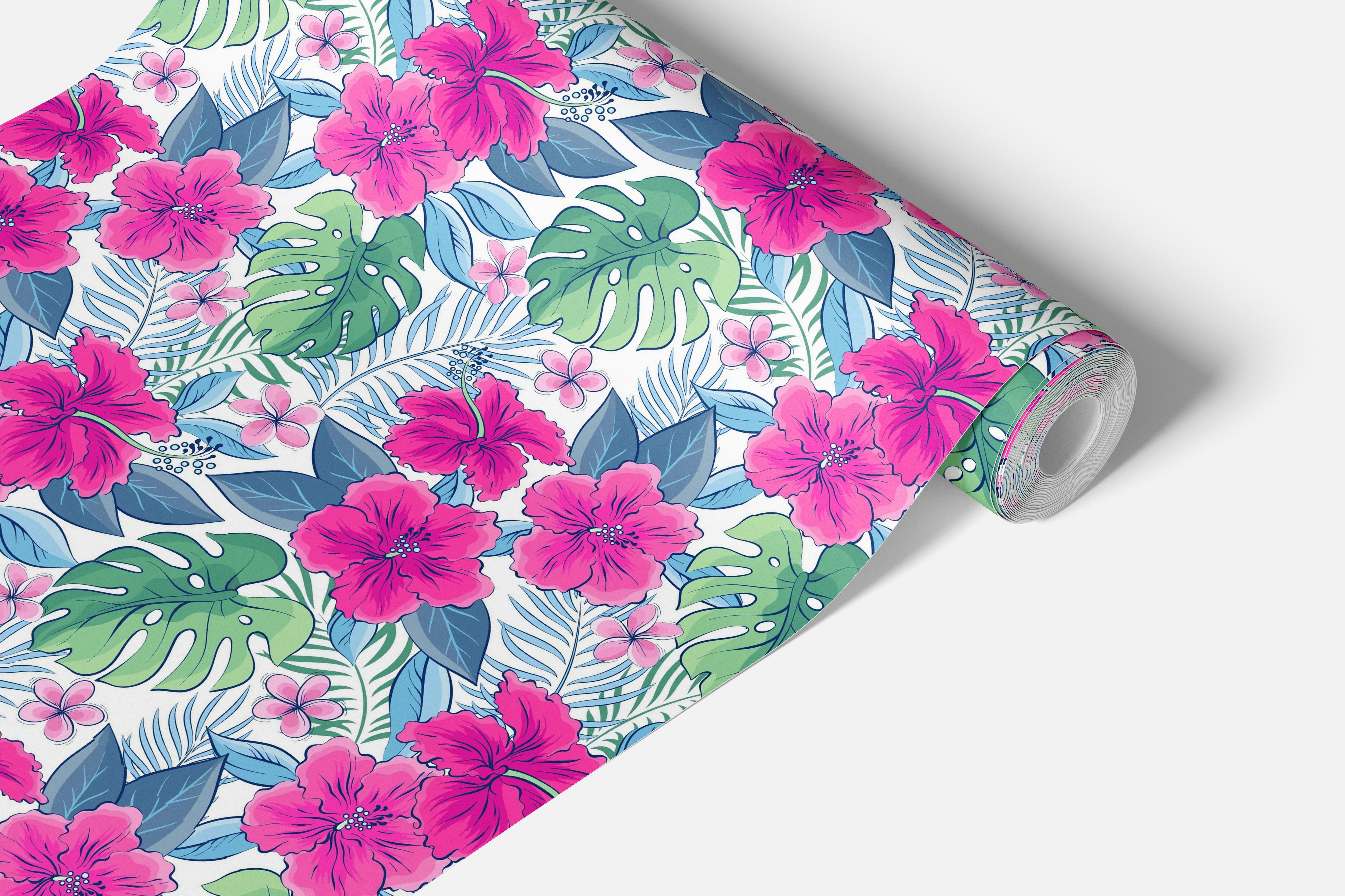 Hibiscus and Monstera Tropical Contact Paper | Shelf Liner | Drawer Liner | Peel Stick Paper 1835 - James And Colors