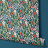 Contact paper 1864: A roll of vibrant botanical contact paper featuring hand-drawn flowers, lush green leaves, and abstract patterns on a deep teal background, creating a lively and artistic floral aesthetic.