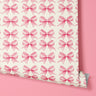 Contact Paper 1866: A roll of soft pink contact paper featuring delicate hand-drawn bows on a warm cream background, creating a whimsical and feminine aesthetic perfect for a girly space.