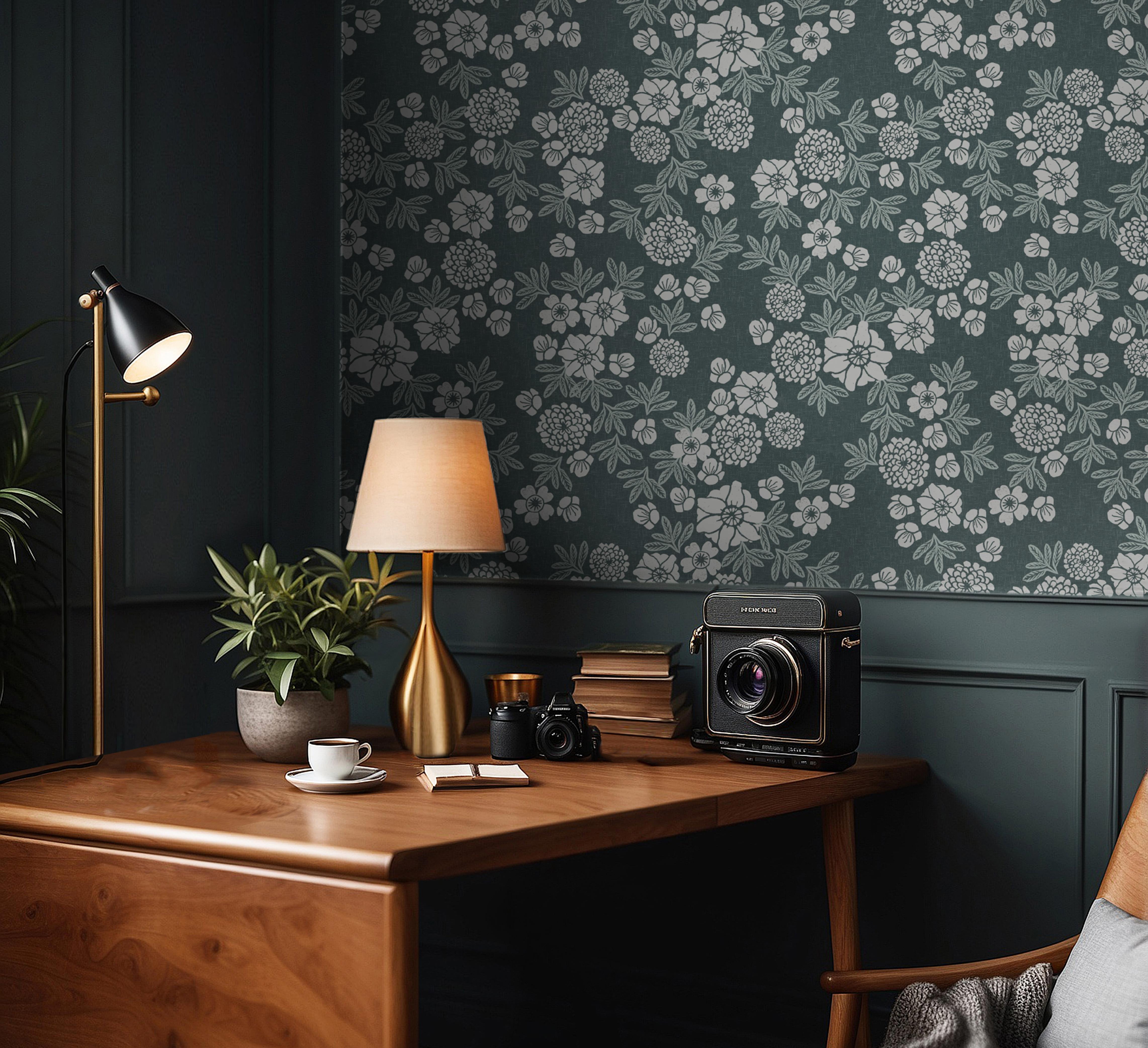 Cottage Canopy | Moody Floral Removable Wallpaper for Office, Bedroom, Doors, Walls, DIY Home Decor 1902 - James And Colors