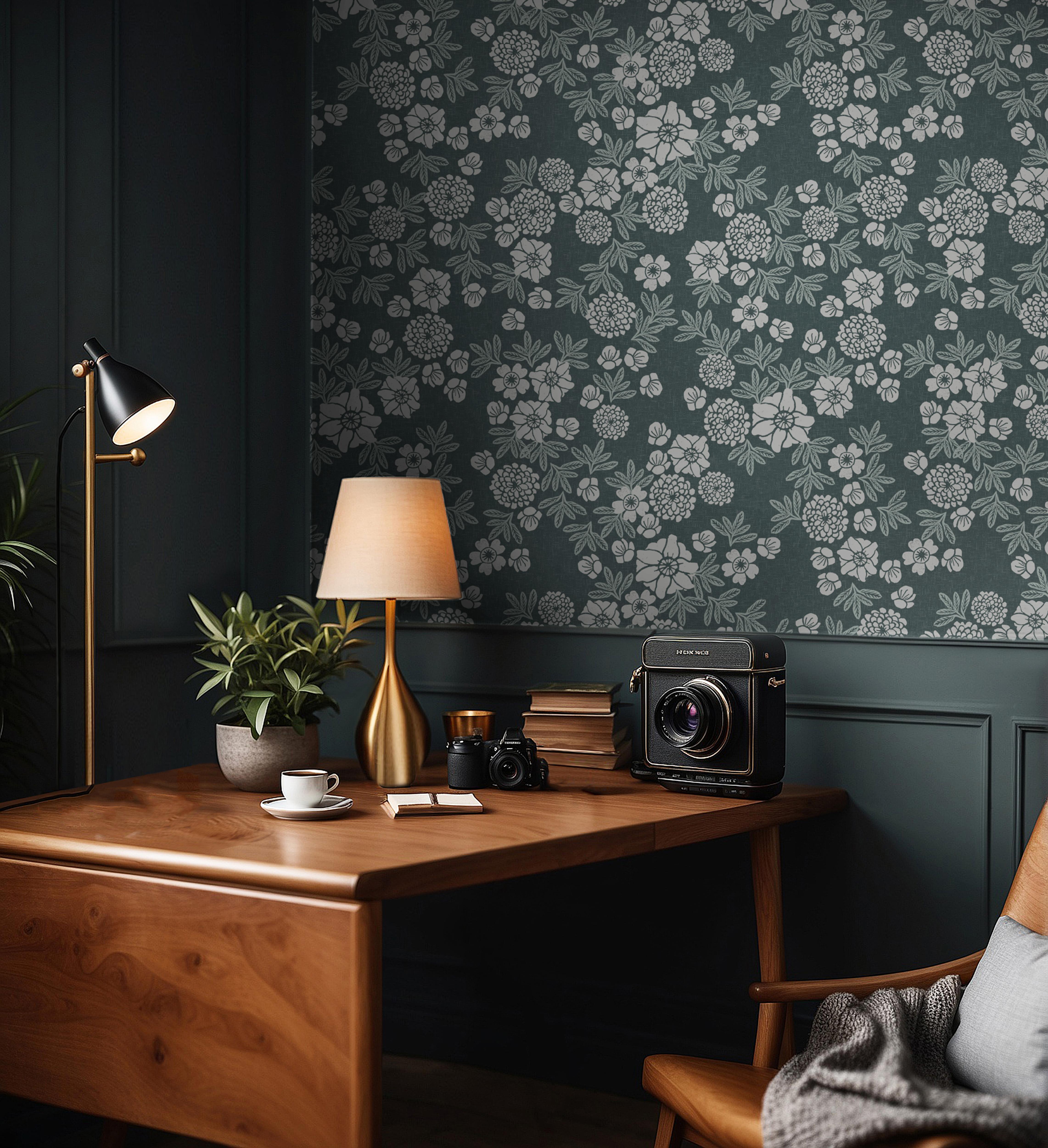 Cottage Canopy | Moody Floral Removable Wallpaper for Office, Bedroom, Doors, Walls, DIY Home Decor 1902 - James And Colors