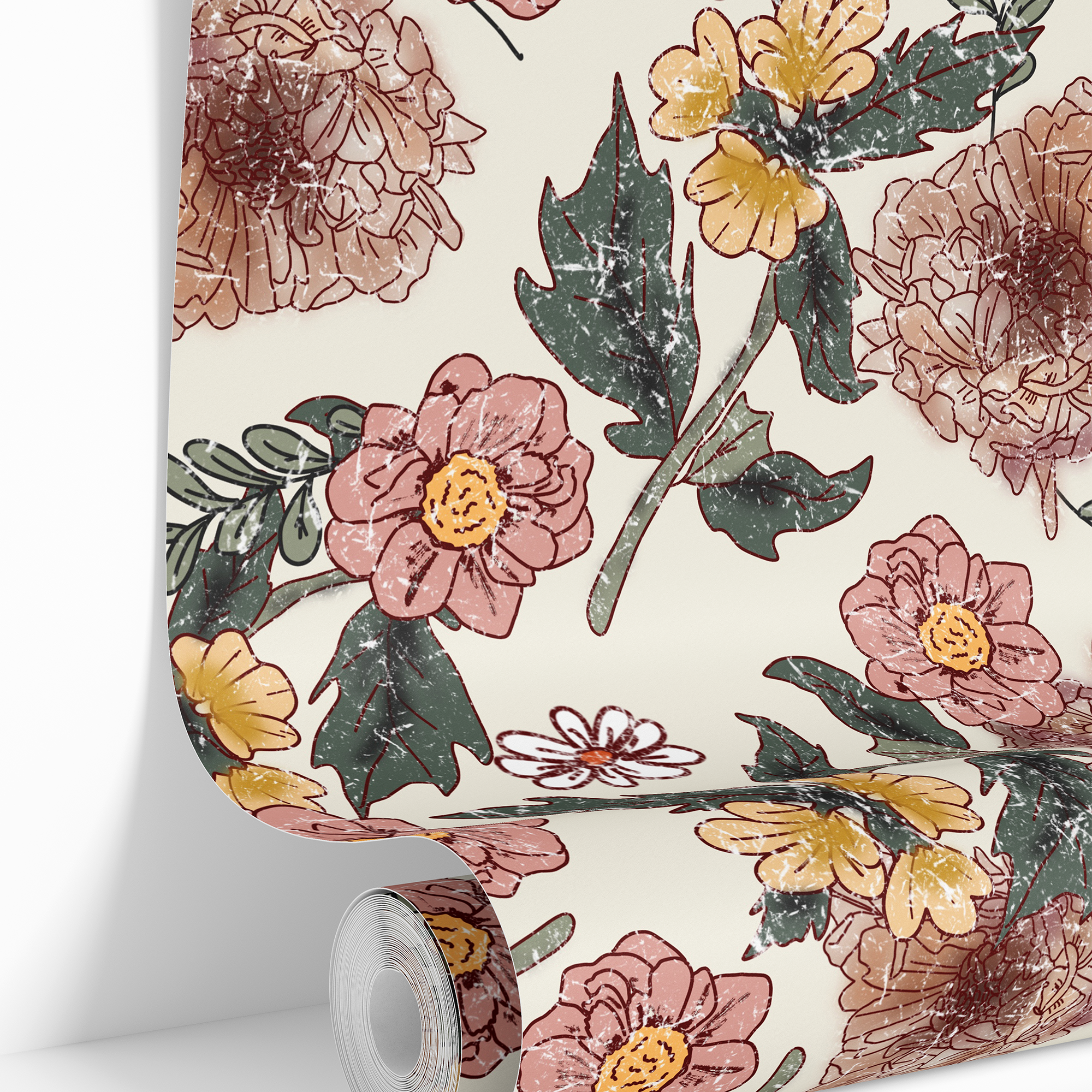 Rustic Romance | Pink Floral Removable Wallpaper for Kitchen, Bedroom, Doors, Walls, DIY Home Decor 1904 - James And Colors