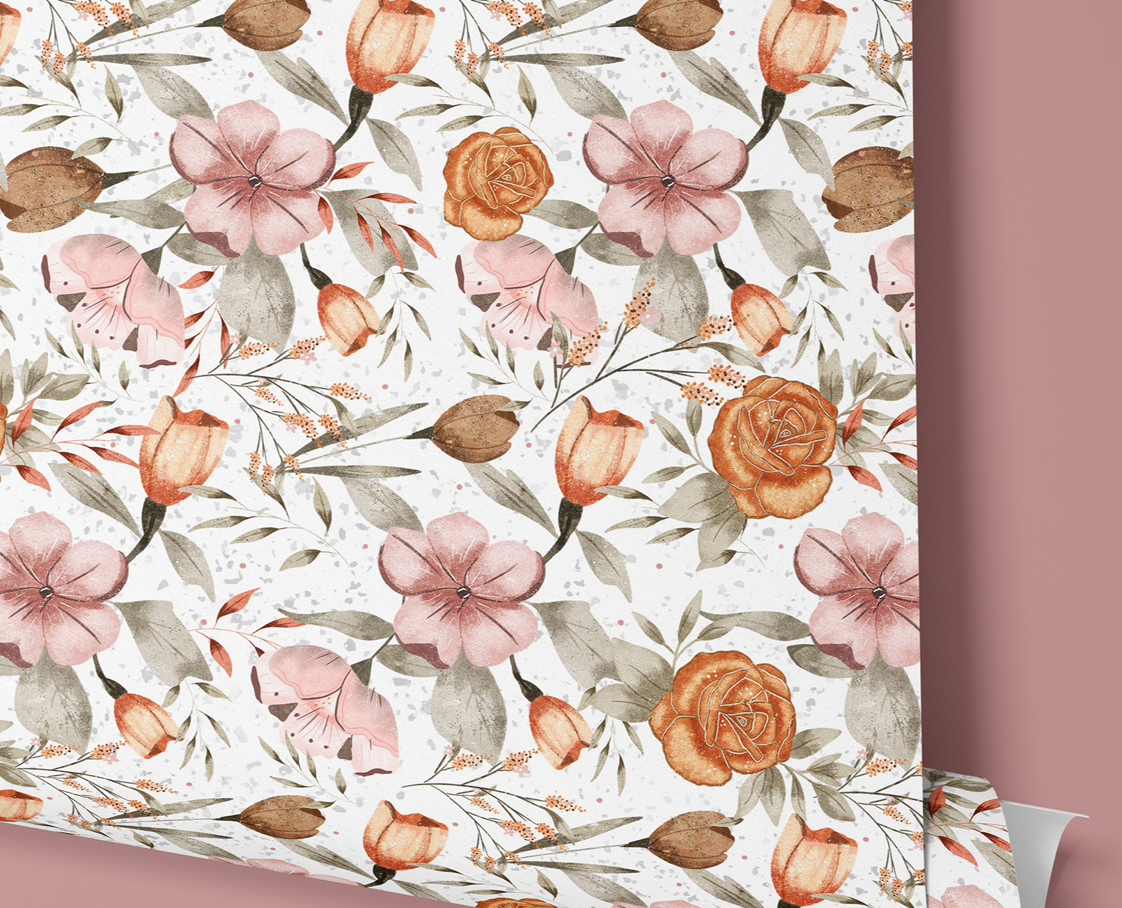 Contact Paper 1905 : A roll of blush, rust, and terracotta floral contact paper with a vintage-inspired botanical pattern, perfect for adding warmth to home decor, furniture makeovers, and DIY projects.