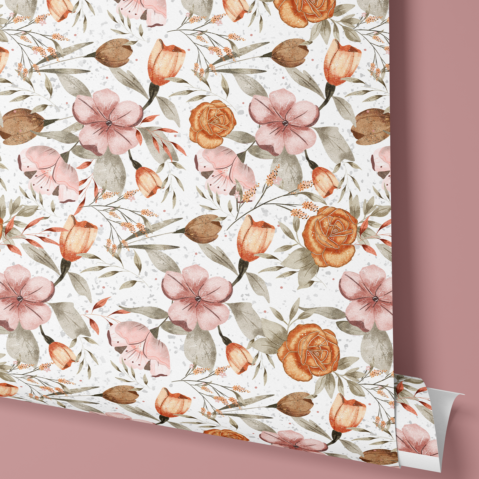 Contact Paper 1905 : A roll of blush, rust, and terracotta floral contact paper with a vintage-inspired botanical pattern, perfect for adding warmth to home decor, furniture makeovers, and DIY projects.