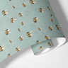 Contact paper 1907 of tiny black and yellow bumblebees on a light green background.