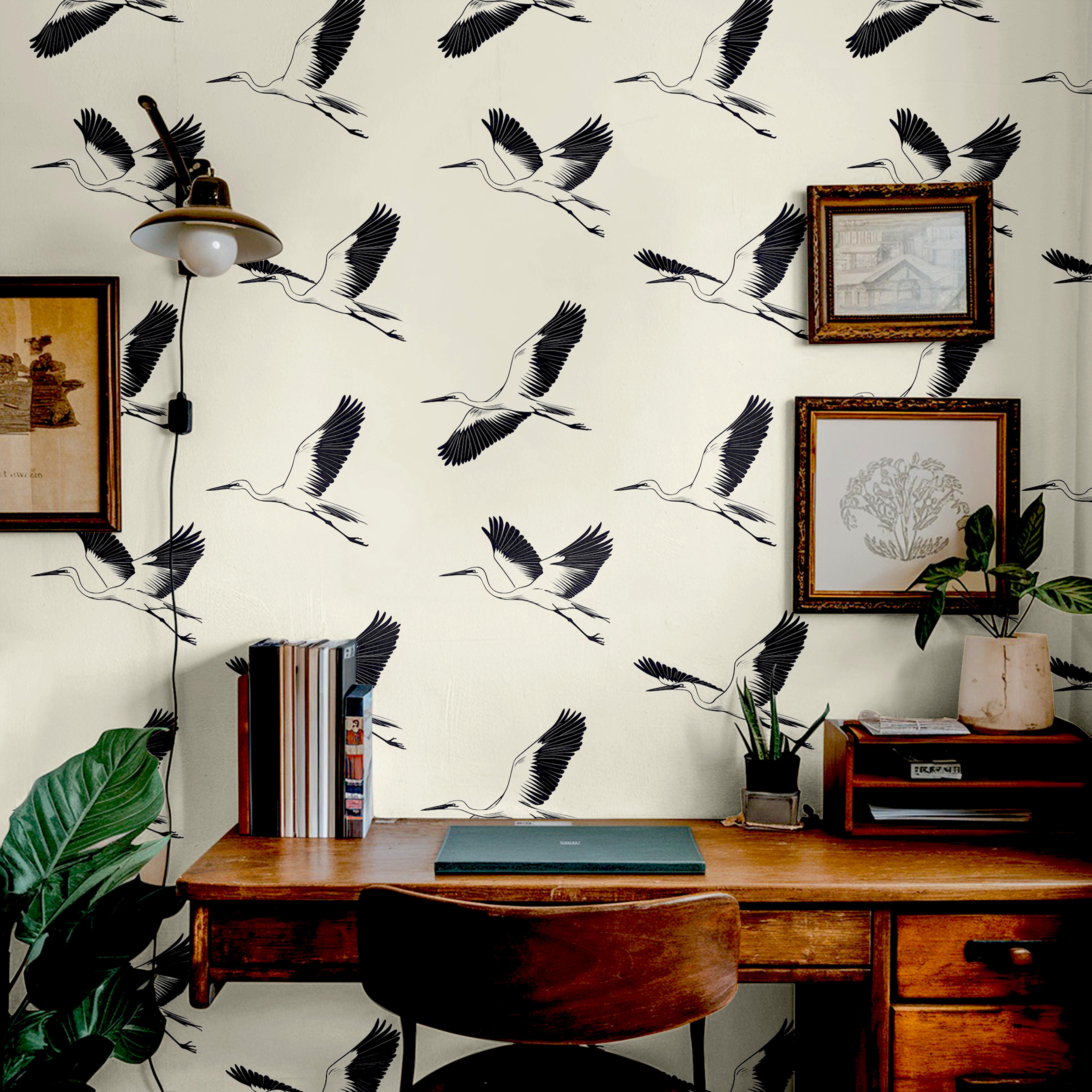 Heron Horizons | Neutral Animal Removable Wallpaper for Bathroom, Bedroom, Doors, Walls, DIY Home Decor 1913 - James And Colors