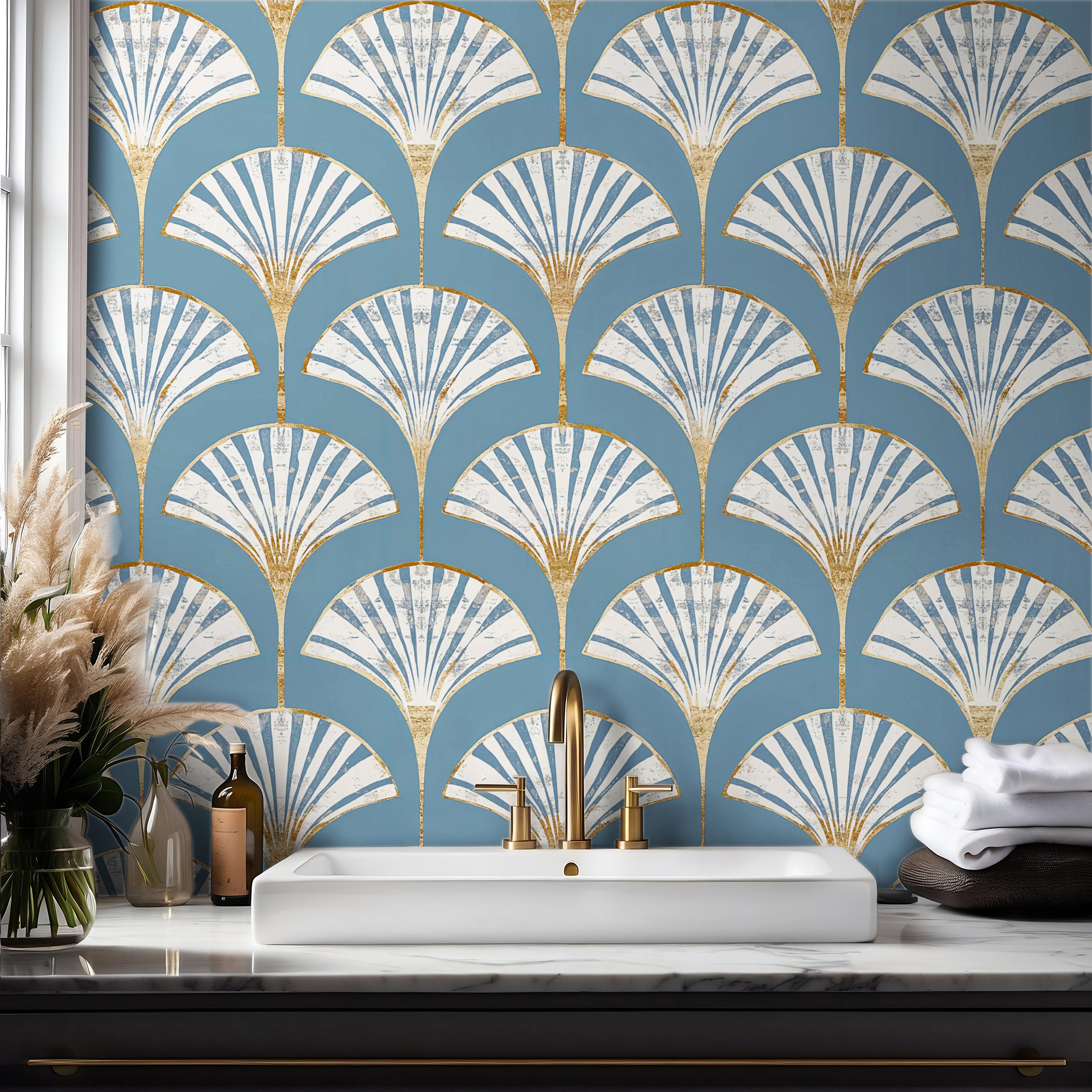 Fan Flair | Blue Deco Removable Wallpaper for Bathroom, Bedroom, Doors, Walls, DIY Home Decor 1914 - James And Colors