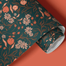 Contact paper 1917: A roll of deep green contact paper featuring hand-painted rust and blush tulips, white wildflowers, and botanical vines, creating a moody yet elegant floral aesthetic.