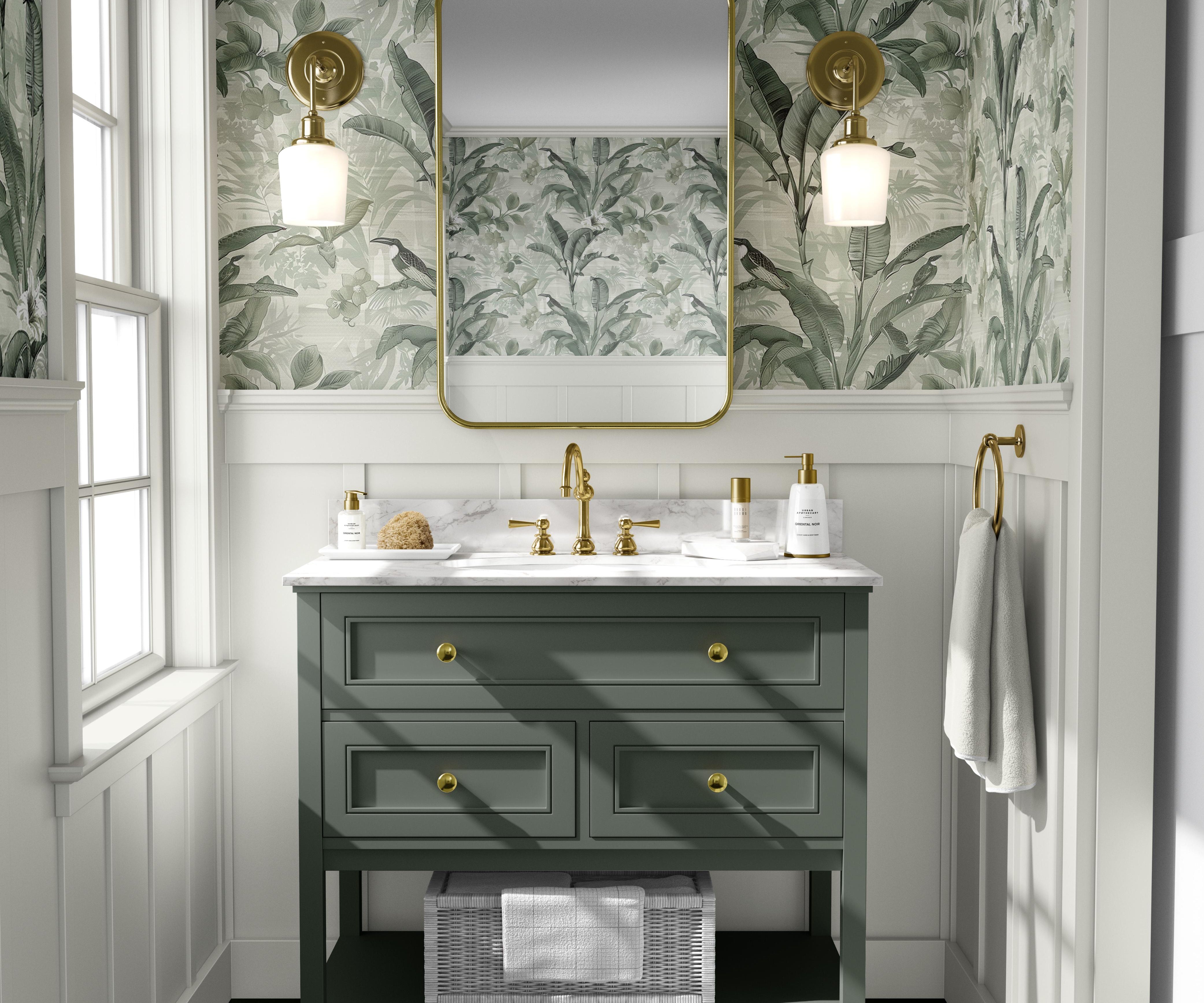 Wallpaper 1918: Tropical banana leaf wallpaper in green with jungle-inspired design.