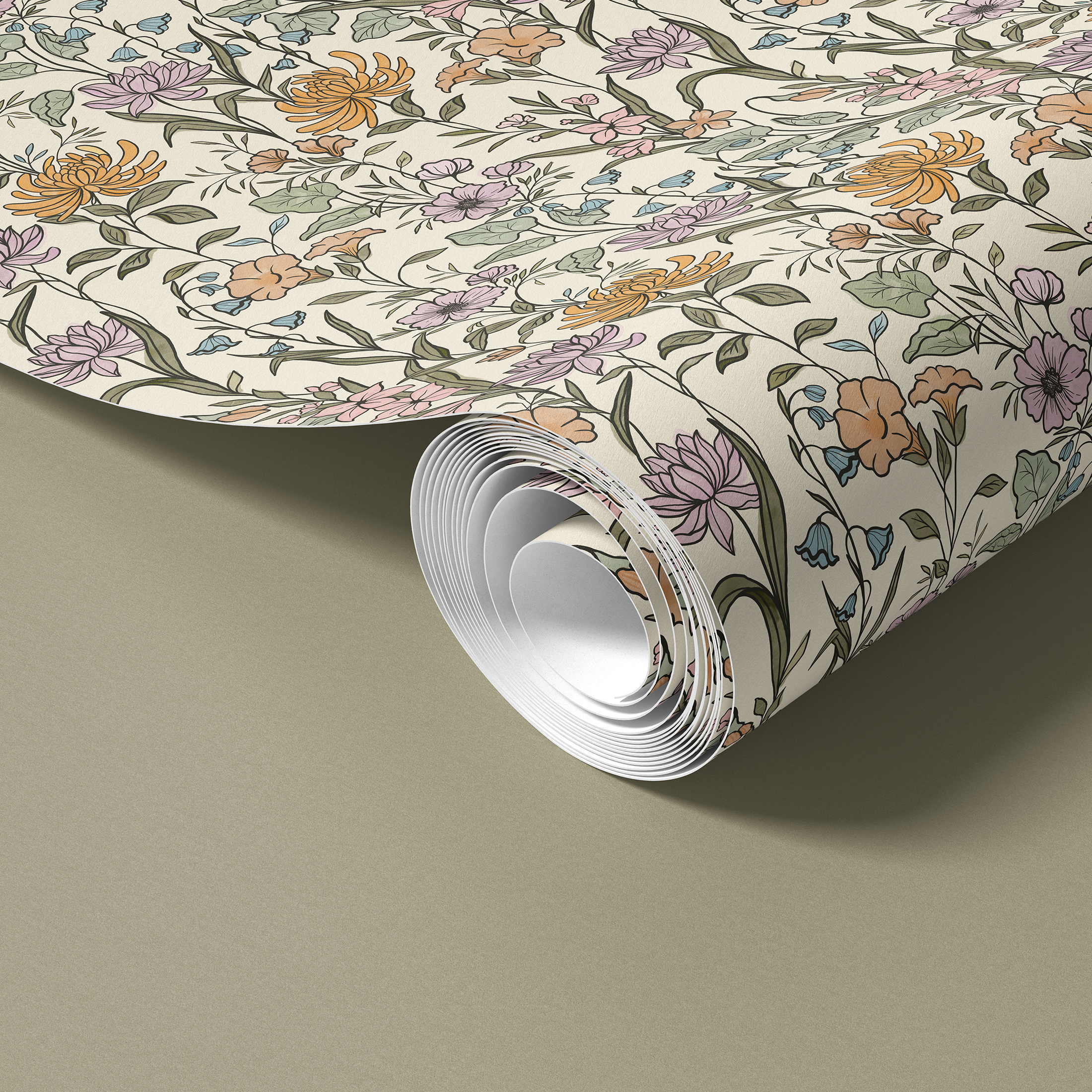 Contact paper 1919 of wildflowers blooming on a white background.