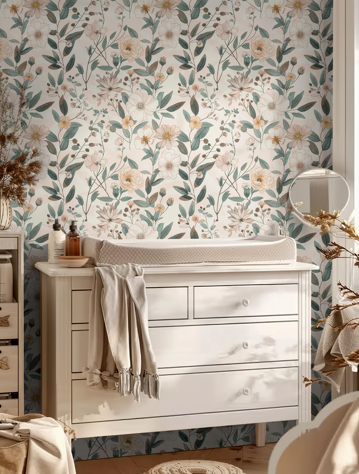 Morning Meadow | Neutral Floral Removable Wallpaper for Nursery, Bedro ...