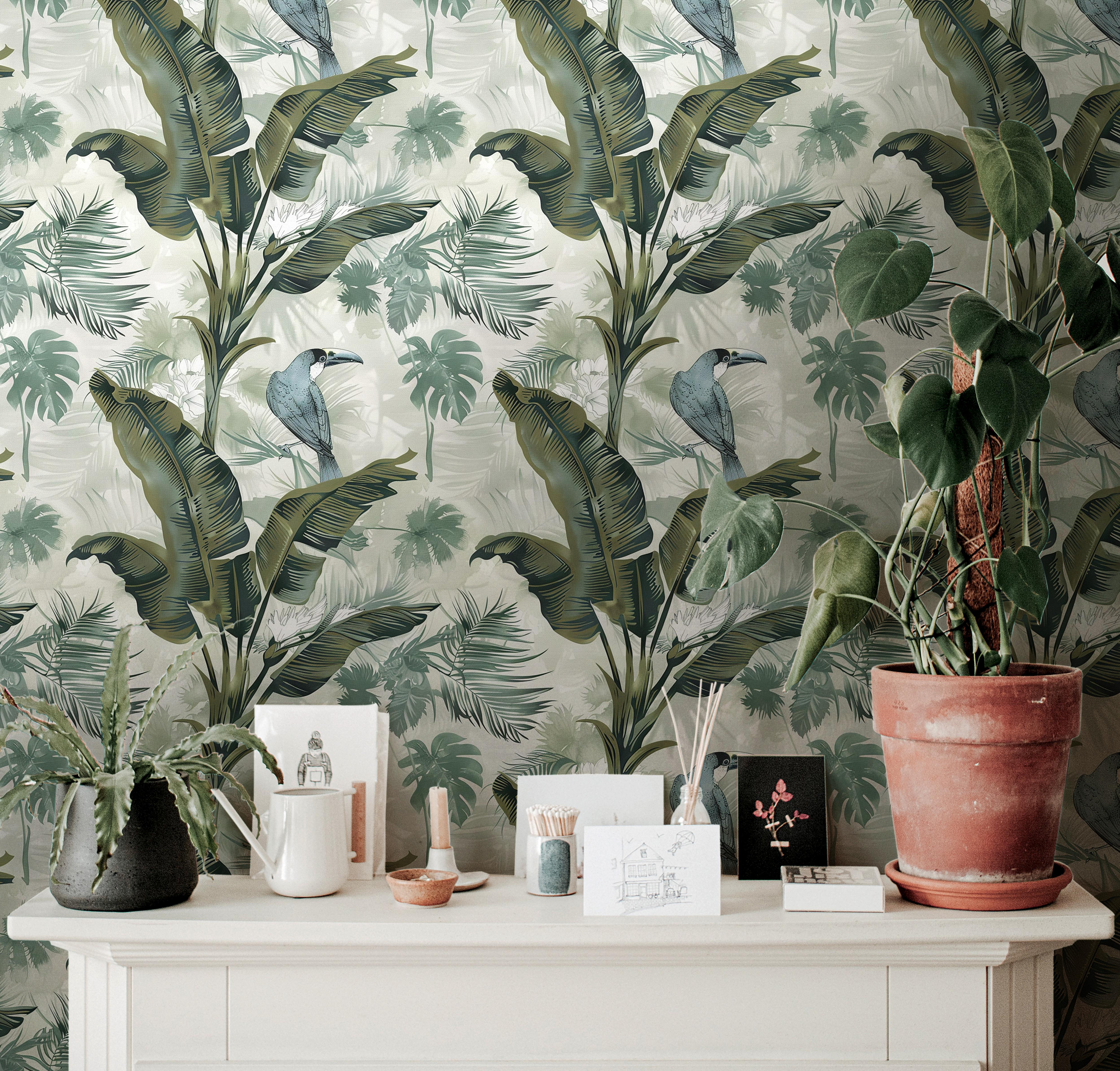 Palm Paradise | Muted Jungle Removable Wallpaper for Kitchen, Bedroom, Doors, Walls, DIY Home Decor 1920 - James And Colors