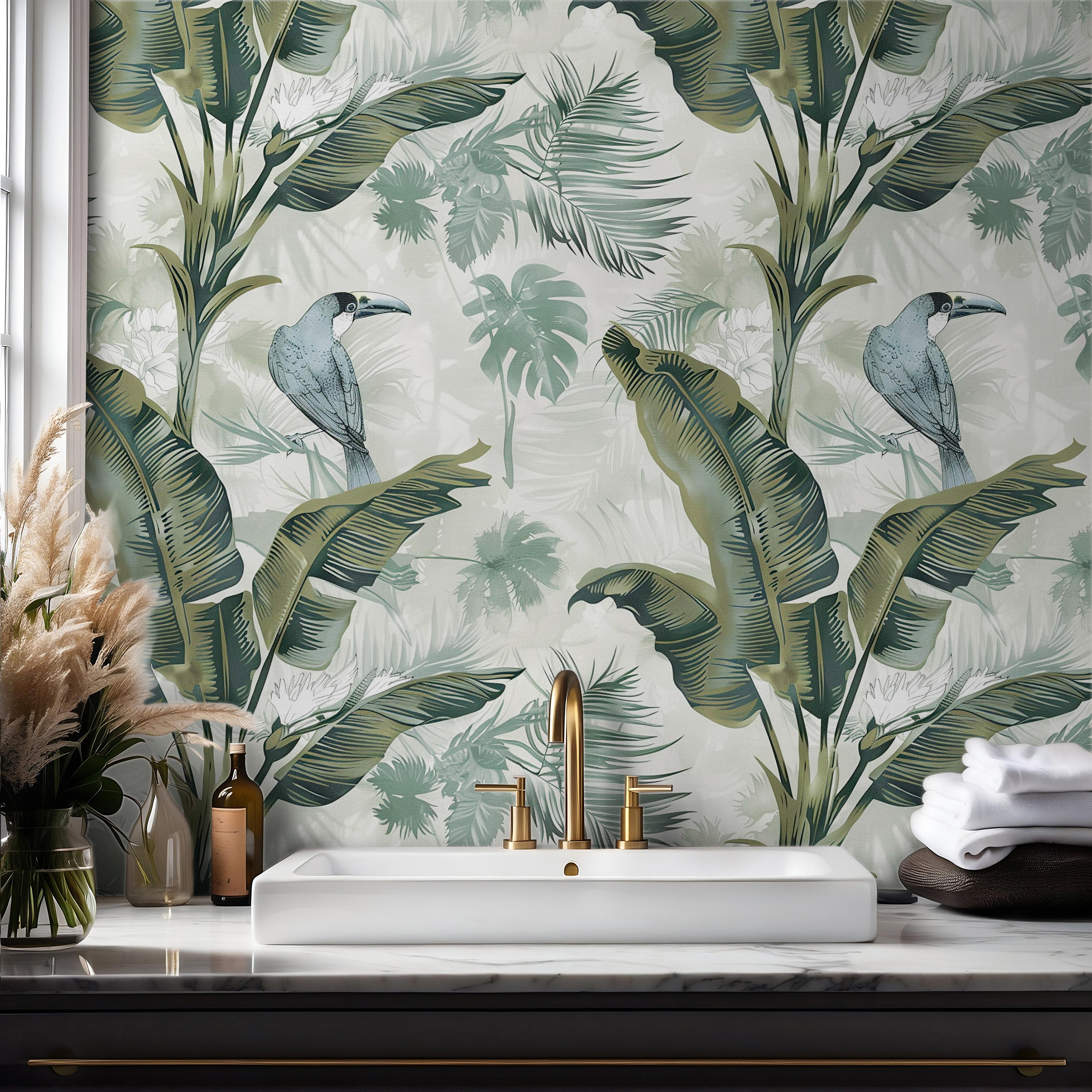 Palm Paradise | Muted Jungle Removable Wallpaper for Kitchen, Bedroom, Doors, Walls, DIY Home Decor 1920 - James And Colors