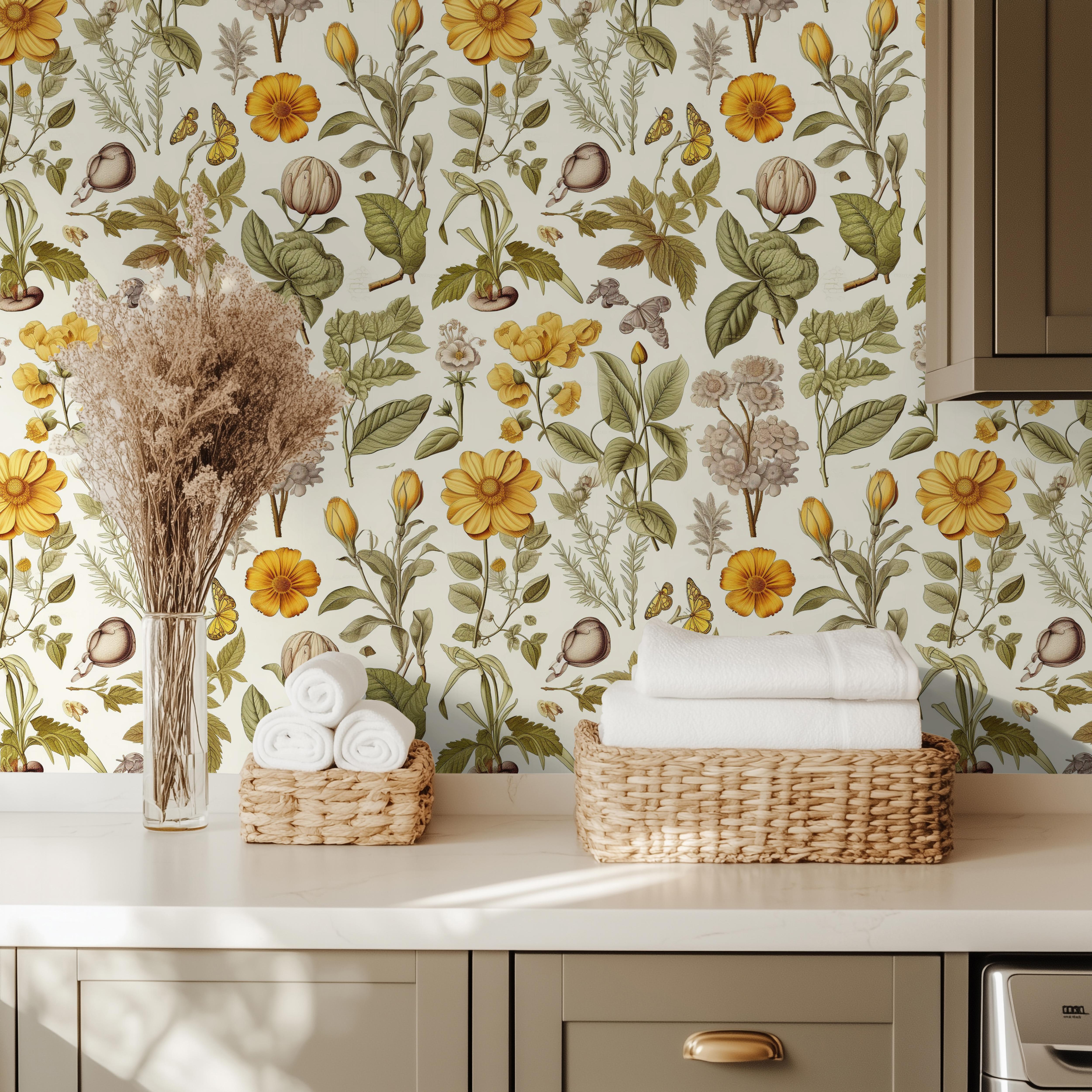 Rustic Revival | Warm Floral Removable Wallpaper for Laundry Room, Bedroom, Doors, Walls, DIY Home Decor 1921 - James And Colors