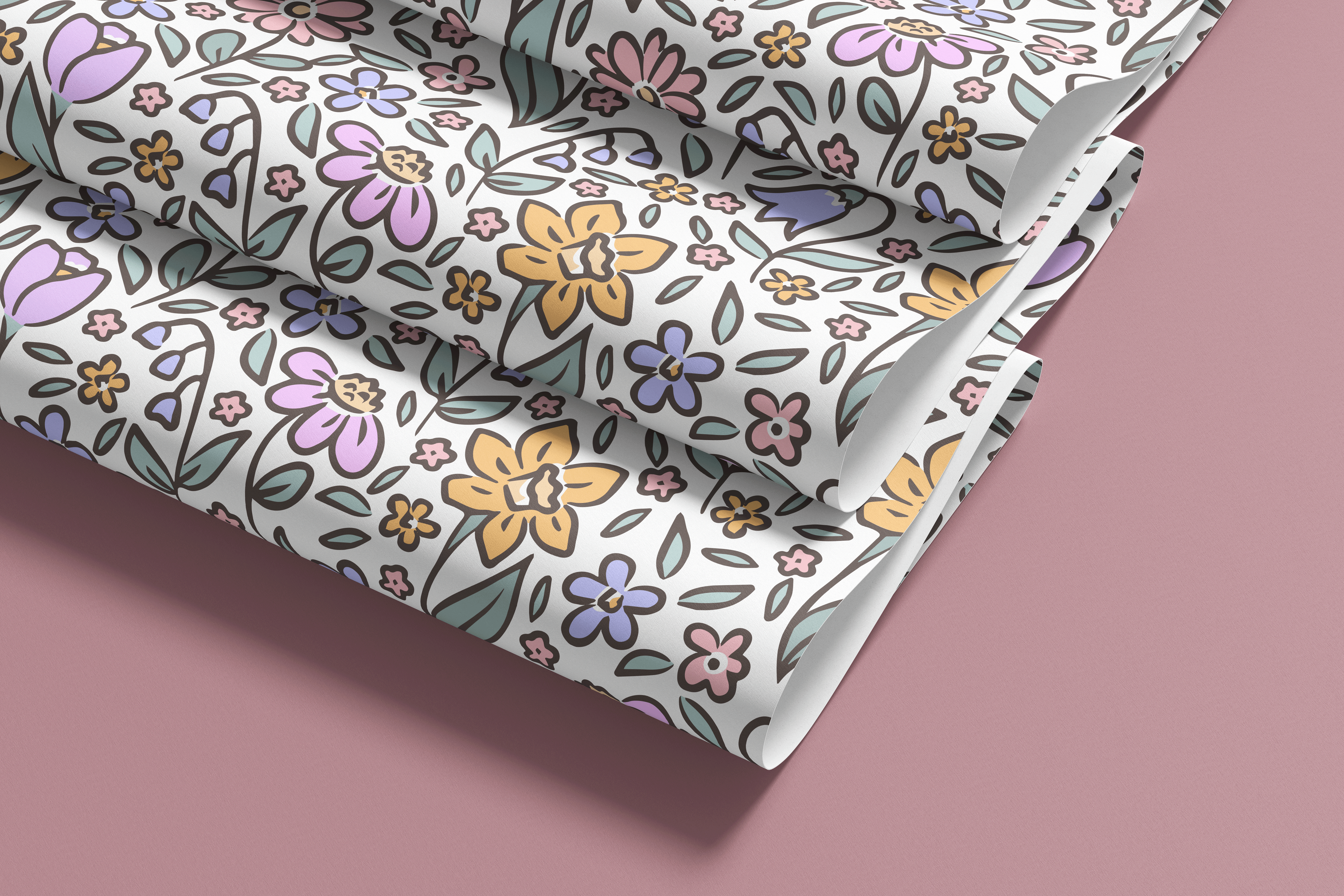 Blooming Floral Doodles | Colorful Retro Removable Contact Paper for Shelves, Cabinets, Walls, DIY Home Decor 1925
