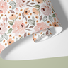 Contact paper 1926: A roll of blush and peach floral contact paper featuring hand-painted watercolor flowers and delicate leaves on a soft white background, creating a feminine and elegant aesthetic.
