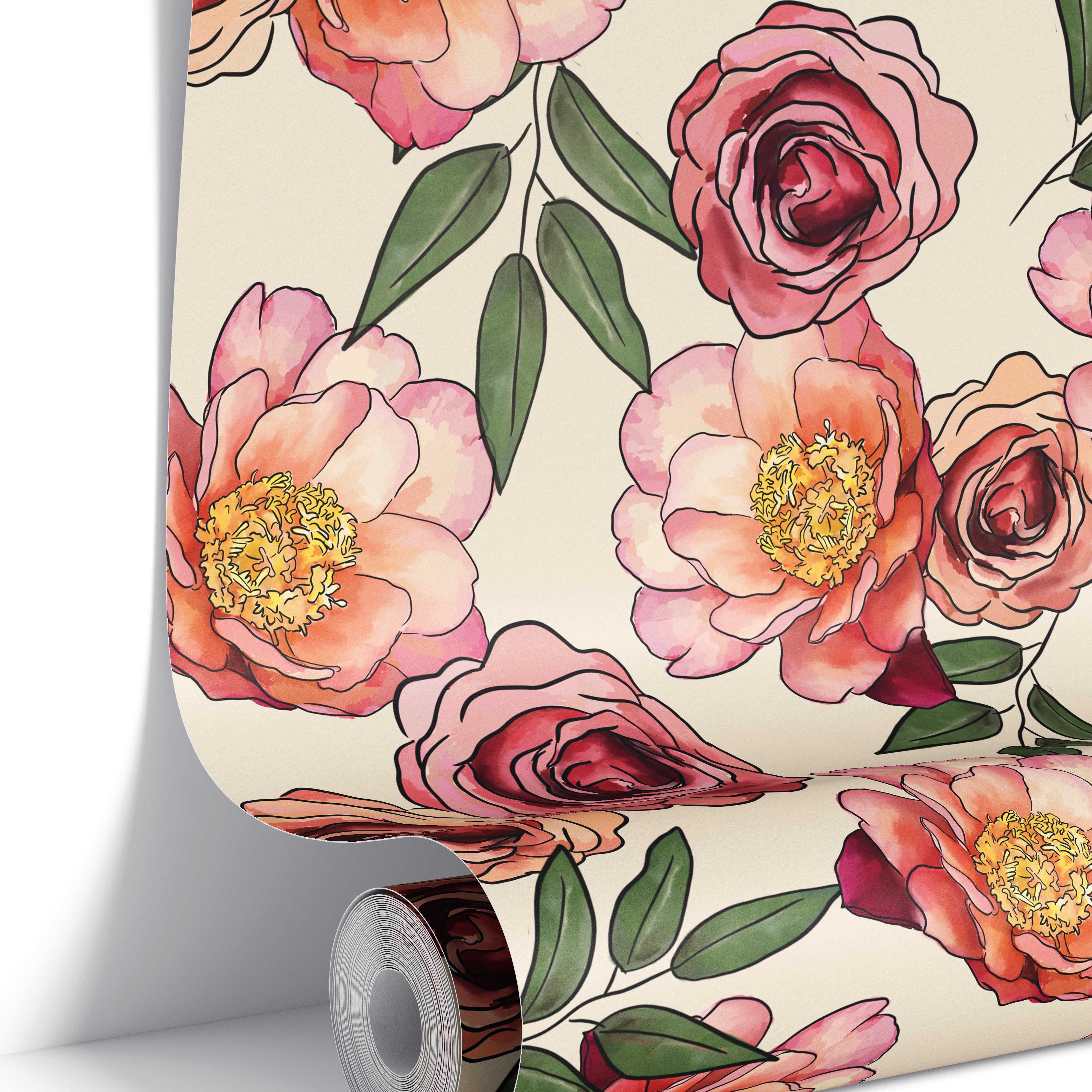 Rosy Rhapsody | Warm Floral Removable Wallpaper for Nursery, Bedroom, Walls, DIY Home Decor 1935 - James And Colors