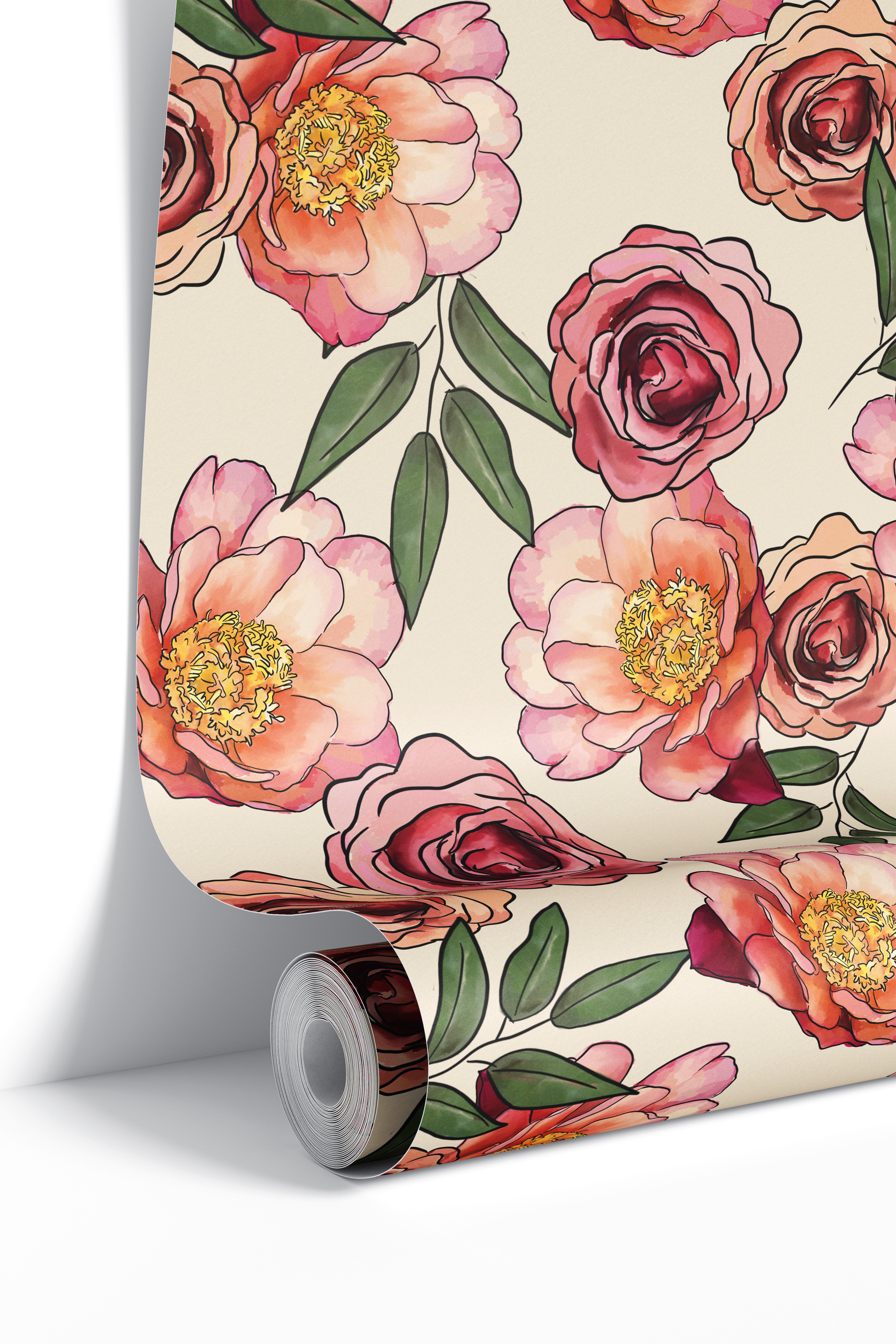 Rosy Rhapsody | Warm Floral Removable Wallpaper for Nursery, Bedroom, Walls, DIY Home Decor 1935 - James And Colors