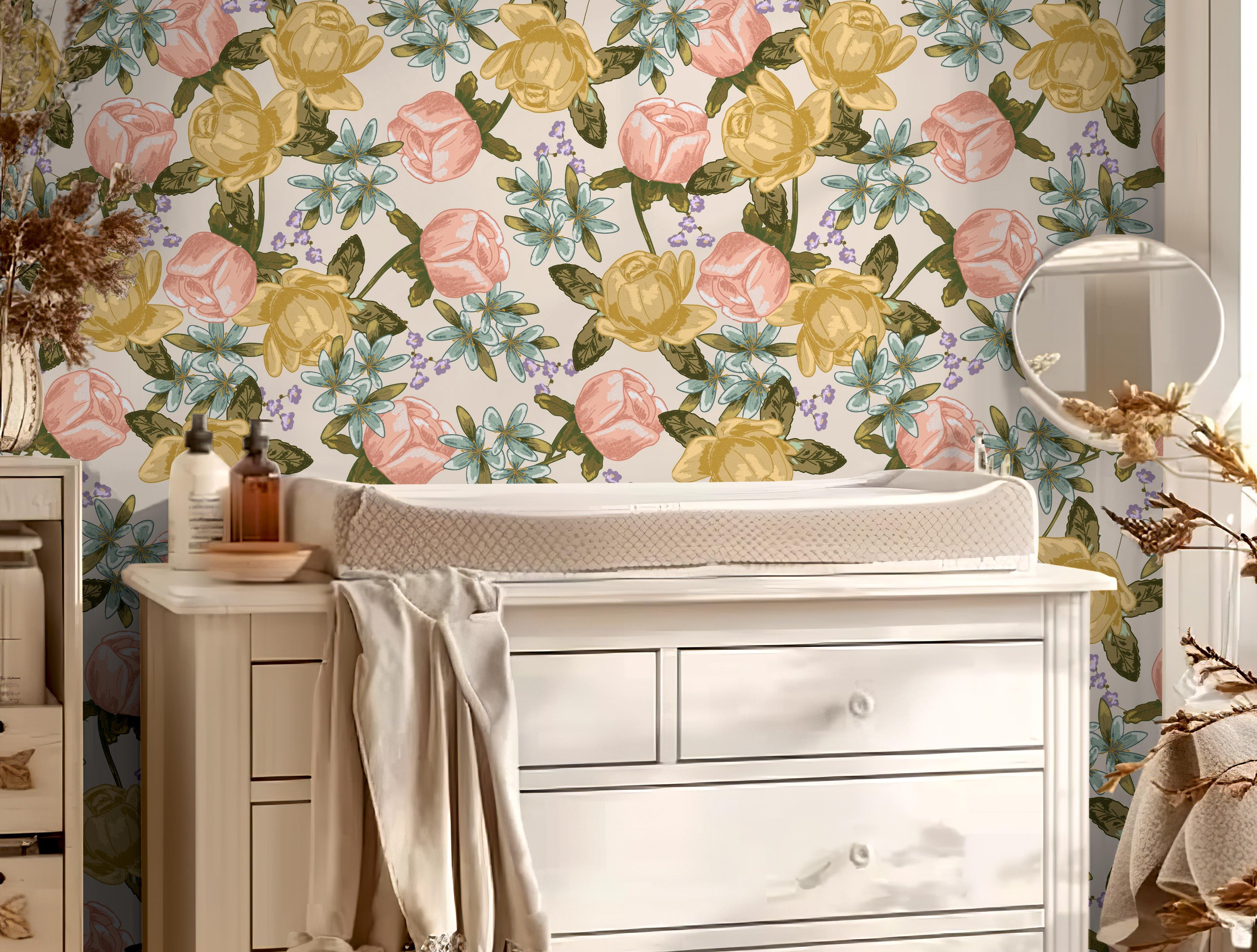 Rose Radiance | Neutral Floral Removable Wallpaper for Nursery, Bedroom, Walls, DIY Home Decor 1939 - James And Colors
