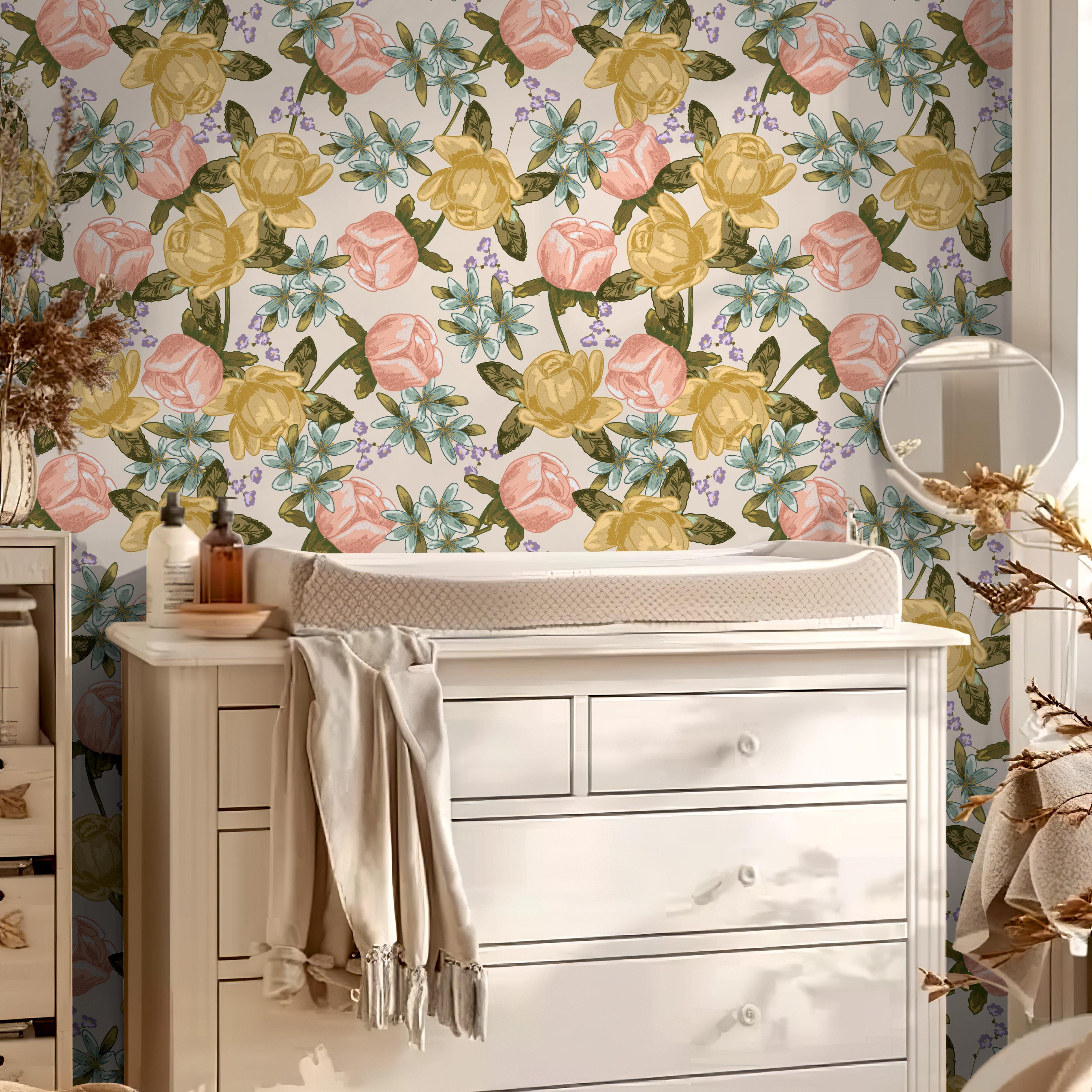 Rose Radiance | Neutral Floral Removable Wallpaper for Nursery, Bedroom, Walls, DIY Home Decor 1939 - James And Colors