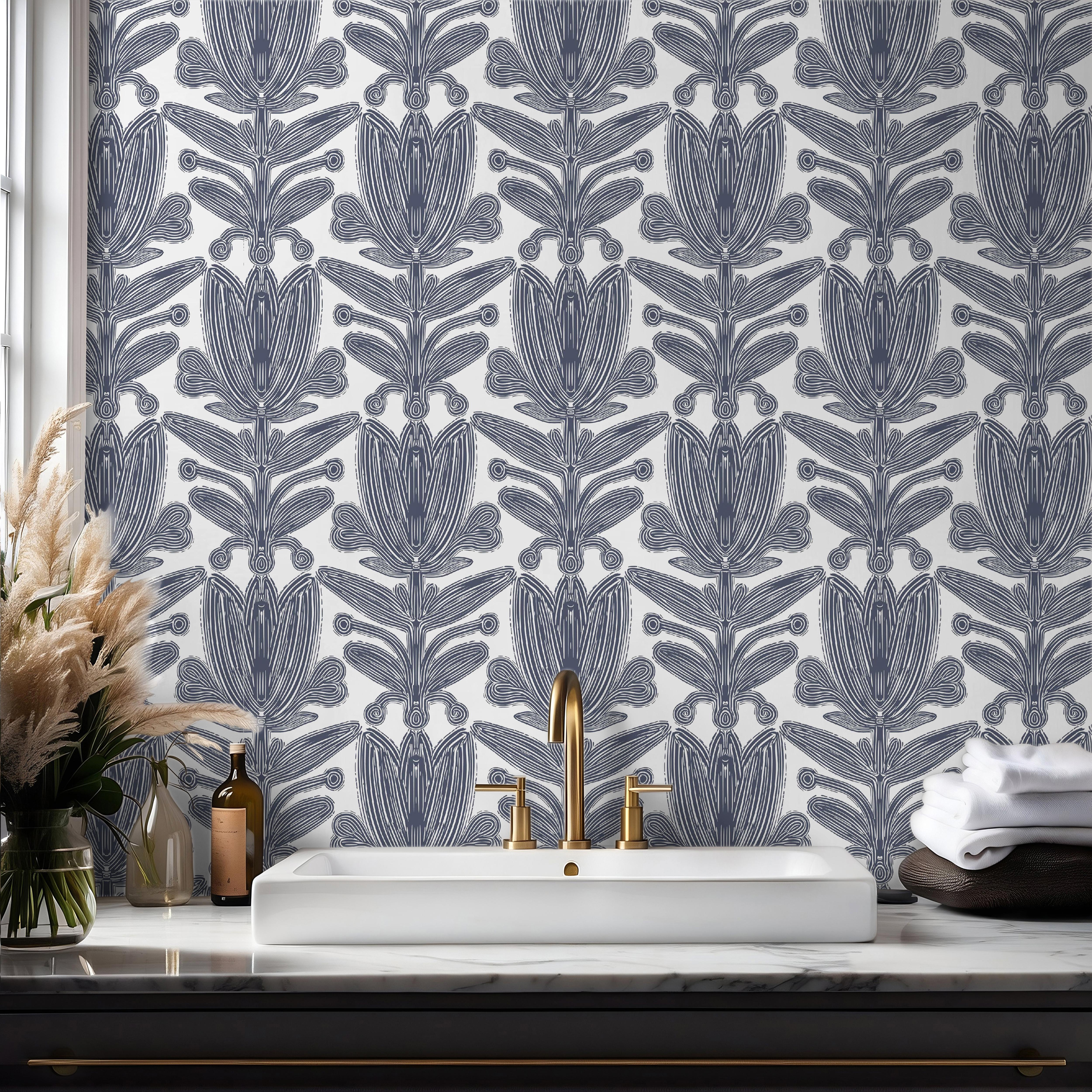 Grand Garden | Blue Botanical Removable Wallpaper for Bedroom, Bathrooms, Doors, Walls, DIY Home Decor 1954 - James And Colors