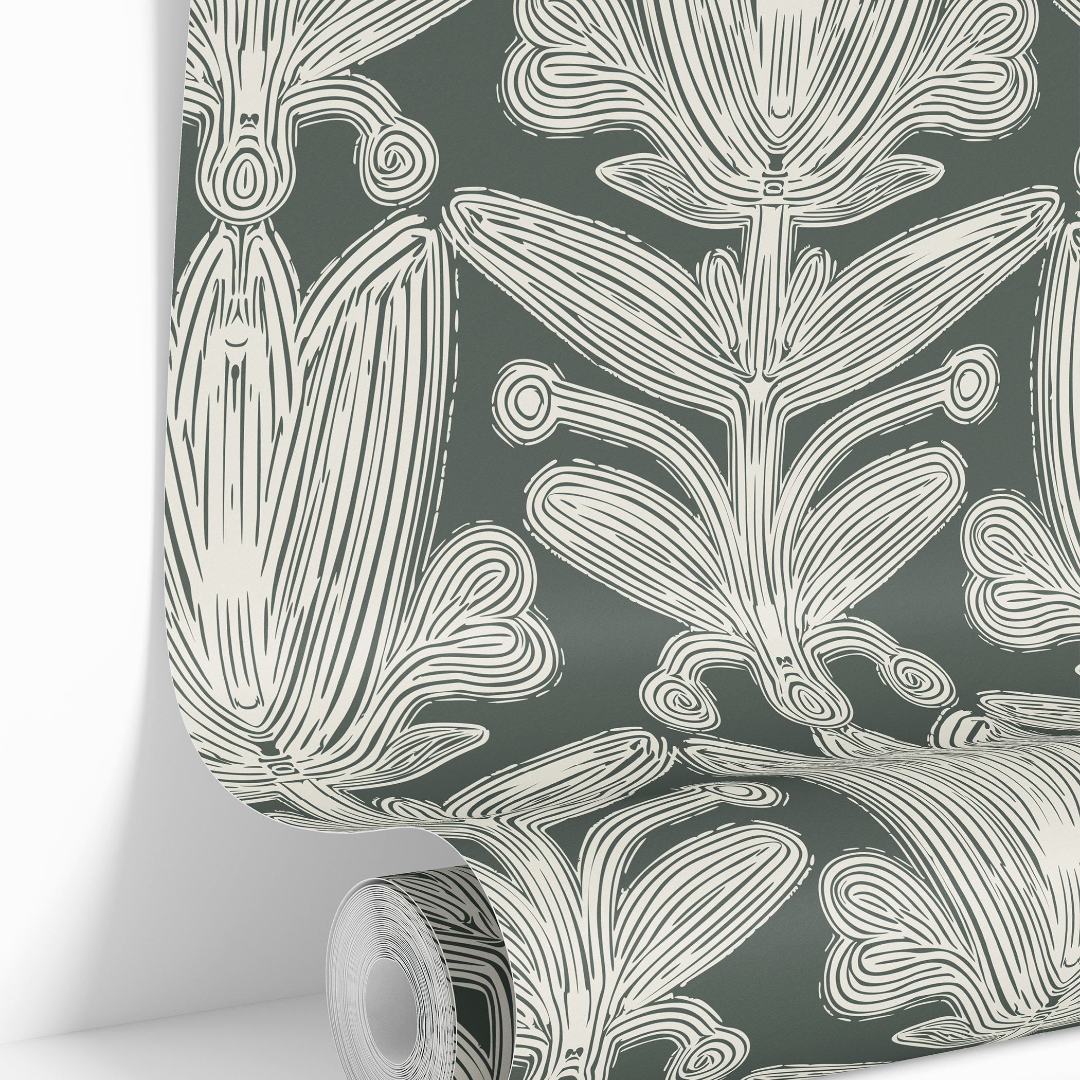 Verdant Vignette | Green Botanical Damask Removable Wallpaper for Office, Bedroom, Walls, DIY Home Decor 1956 - James And Colors