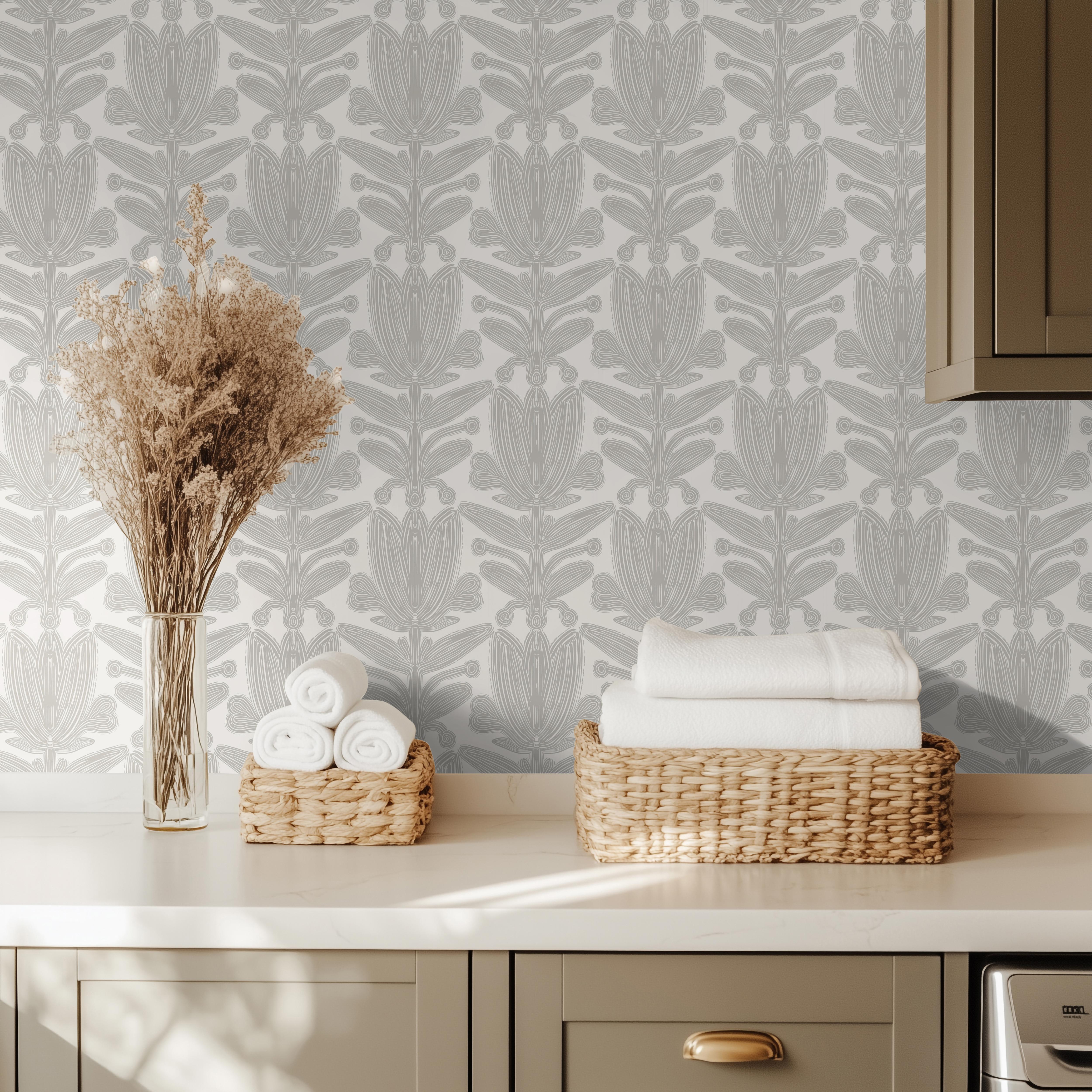 Serene Stems | Neutral Botanical Removable Wallpaper for Office, Bedroom, Doors, Walls, DIY Home Decor 1959 - James And Colors