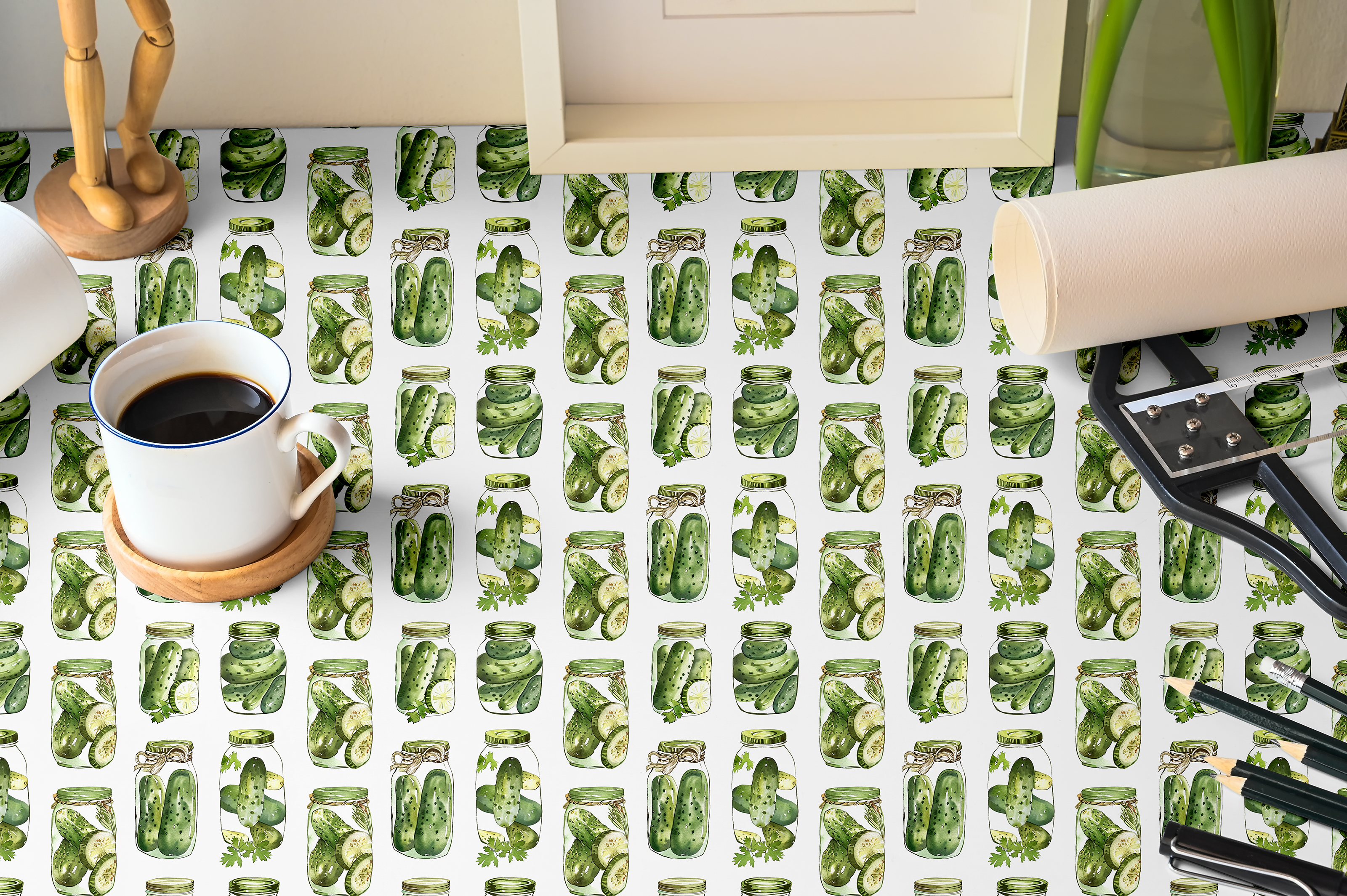 Pickled Perfection | Green Playful Contact Paper for Shelves, Cabinets, Walls, DIY Home Decor 1967 - James And Colors