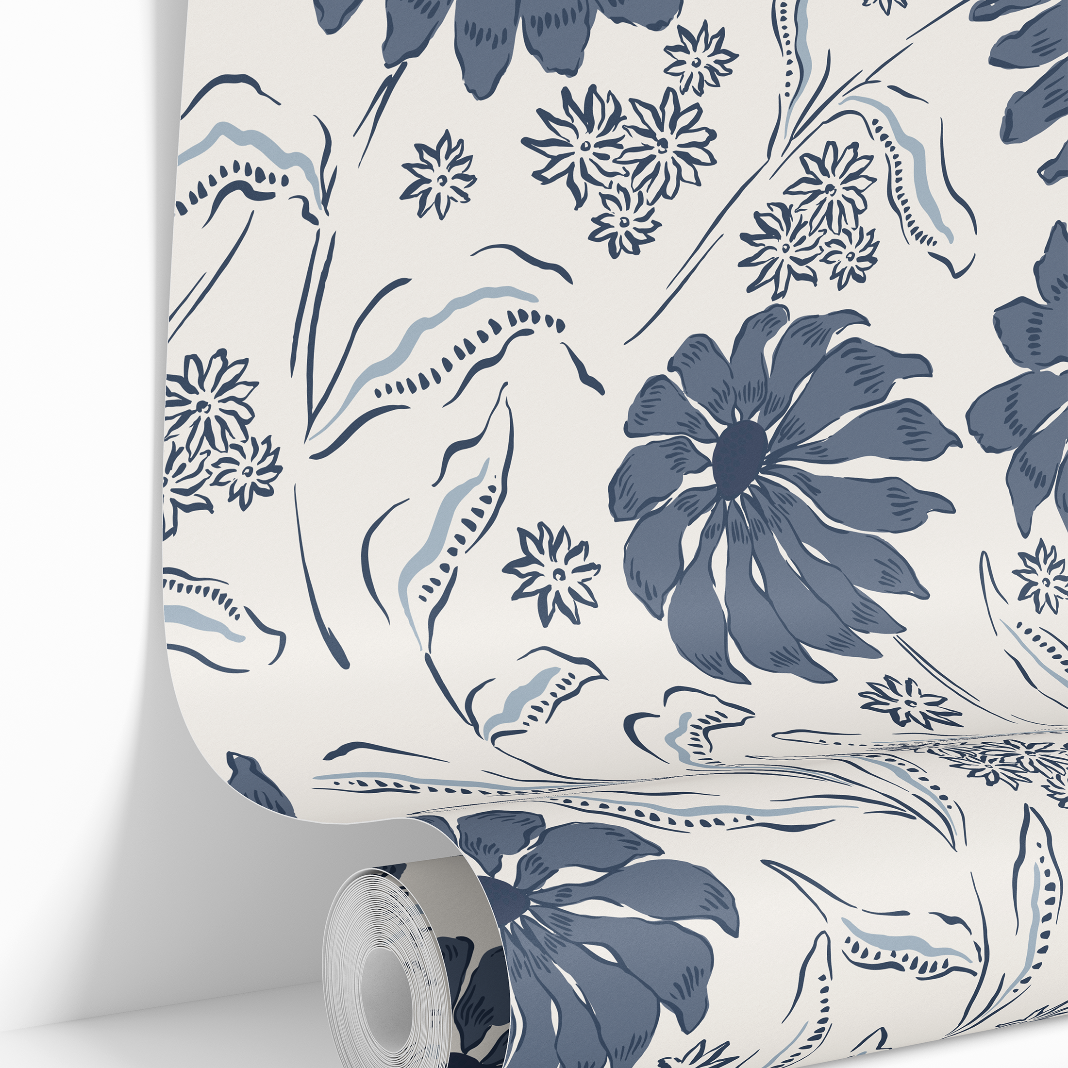 Feeling Blue | Moody Floral Removable Wallpaper for Office, Bedroom, Walls, DIY Home Decor 1970 - James And Colors