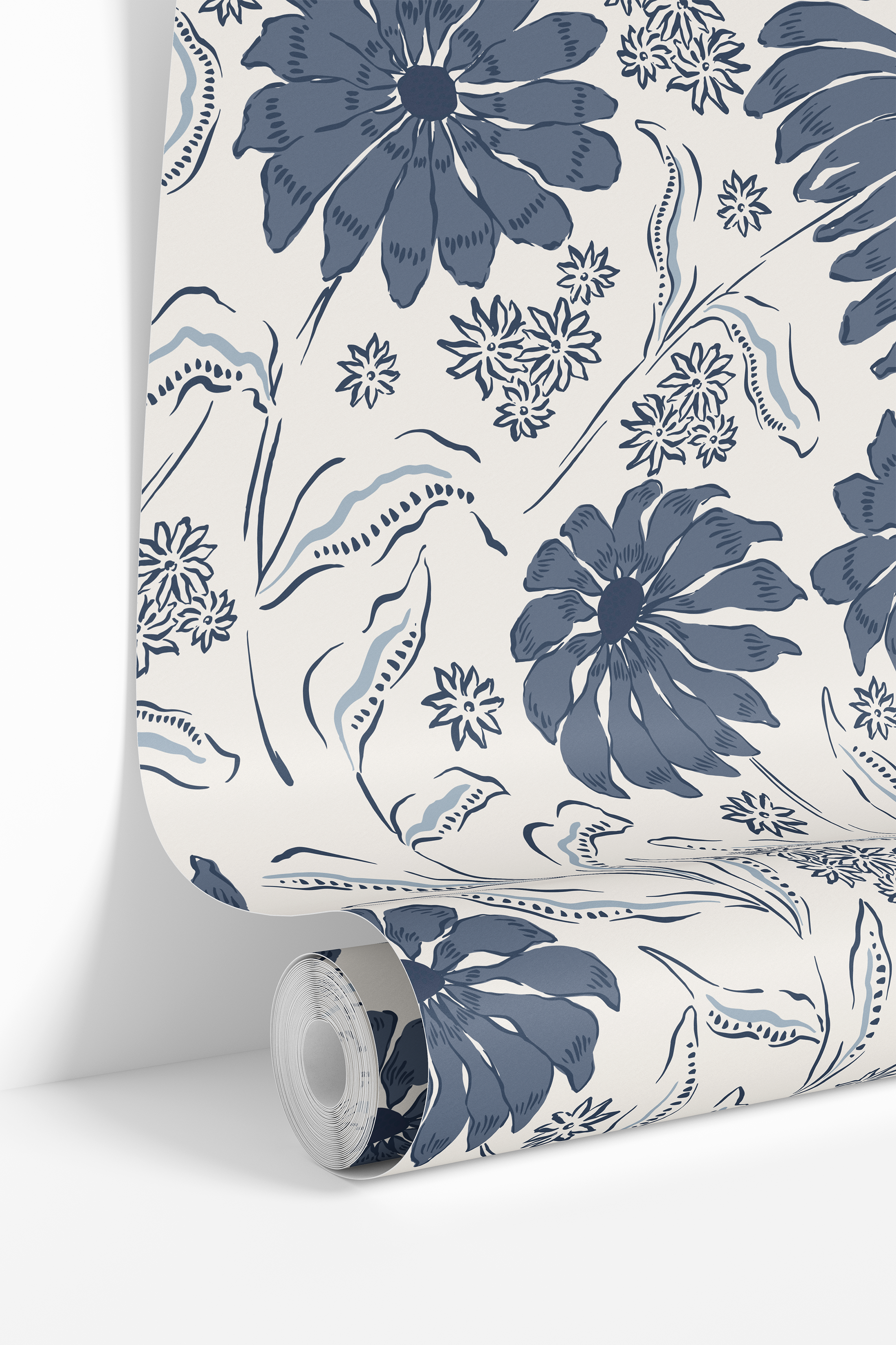 Feeling Blue | Moody Floral Removable Wallpaper for Office, Bedroom, Walls, DIY Home Decor 1970 - James And Colors