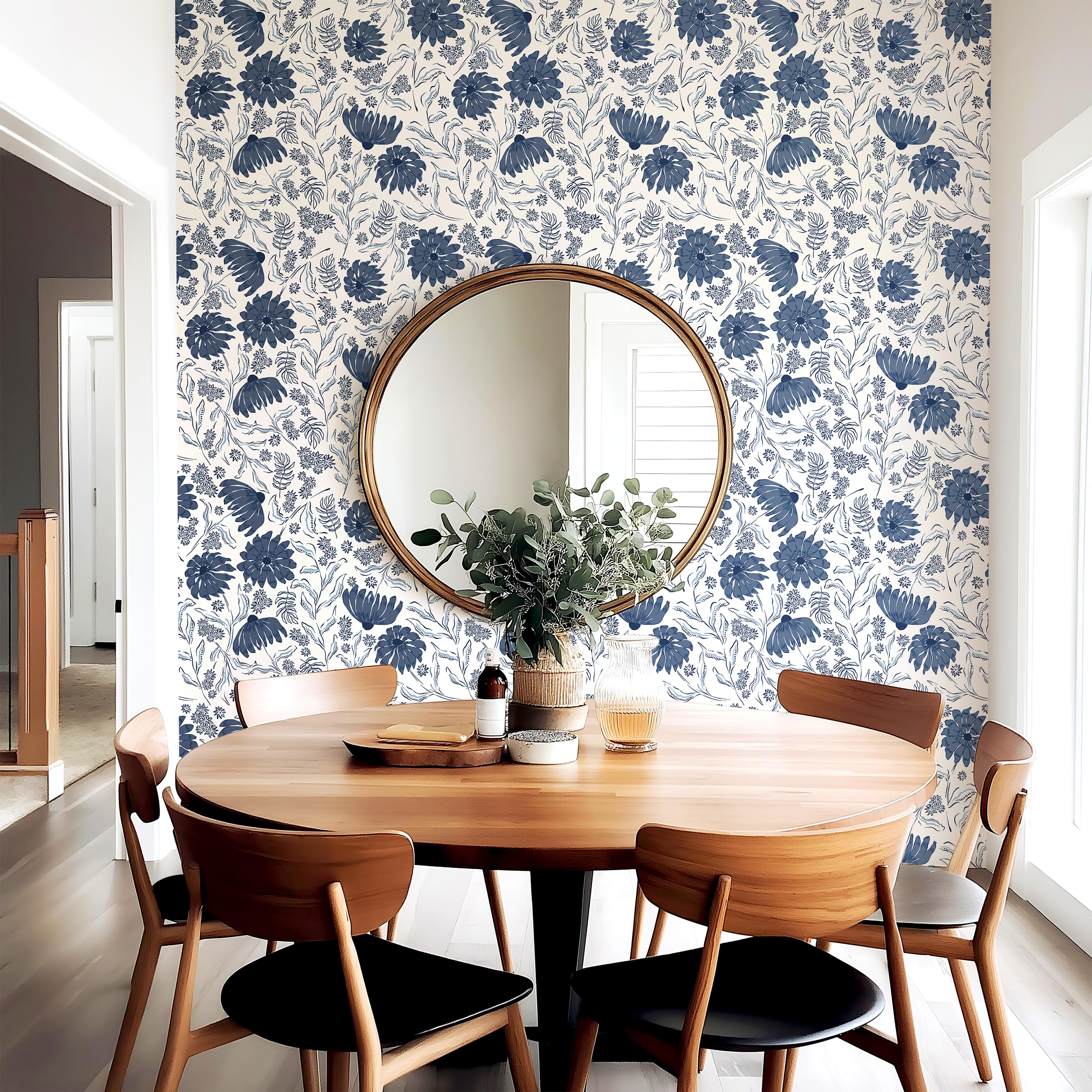 Feeling Blue | Moody Floral Removable Wallpaper for Office, Bedroom, Walls, DIY Home Decor 1970 - James And Colors