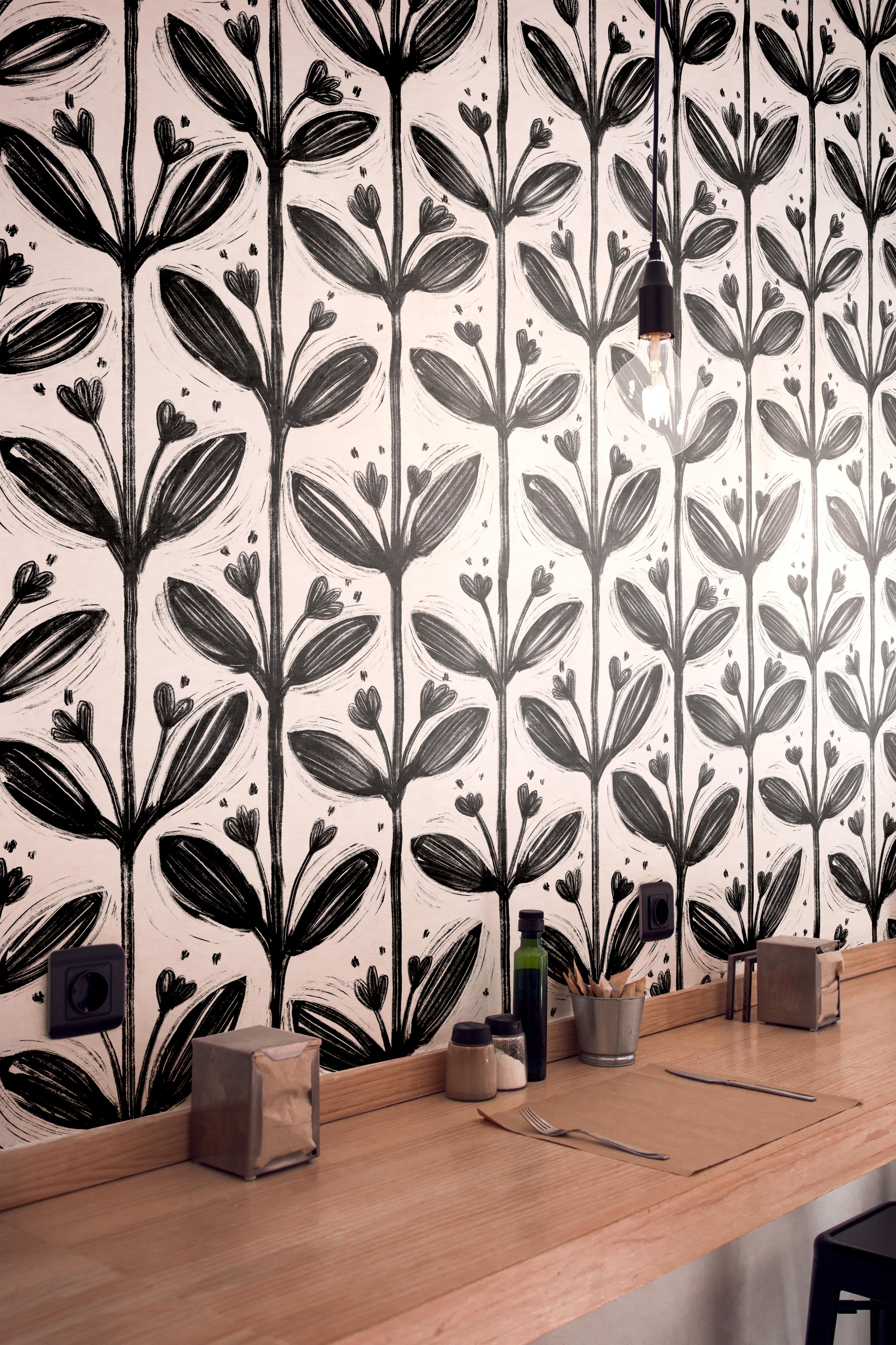 Noir Naturals | Neutral Botanical Removable Wallpaper for Bathroom, Bedroom, Doors, Walls, DIY Home Decor 1982 - James And Colors