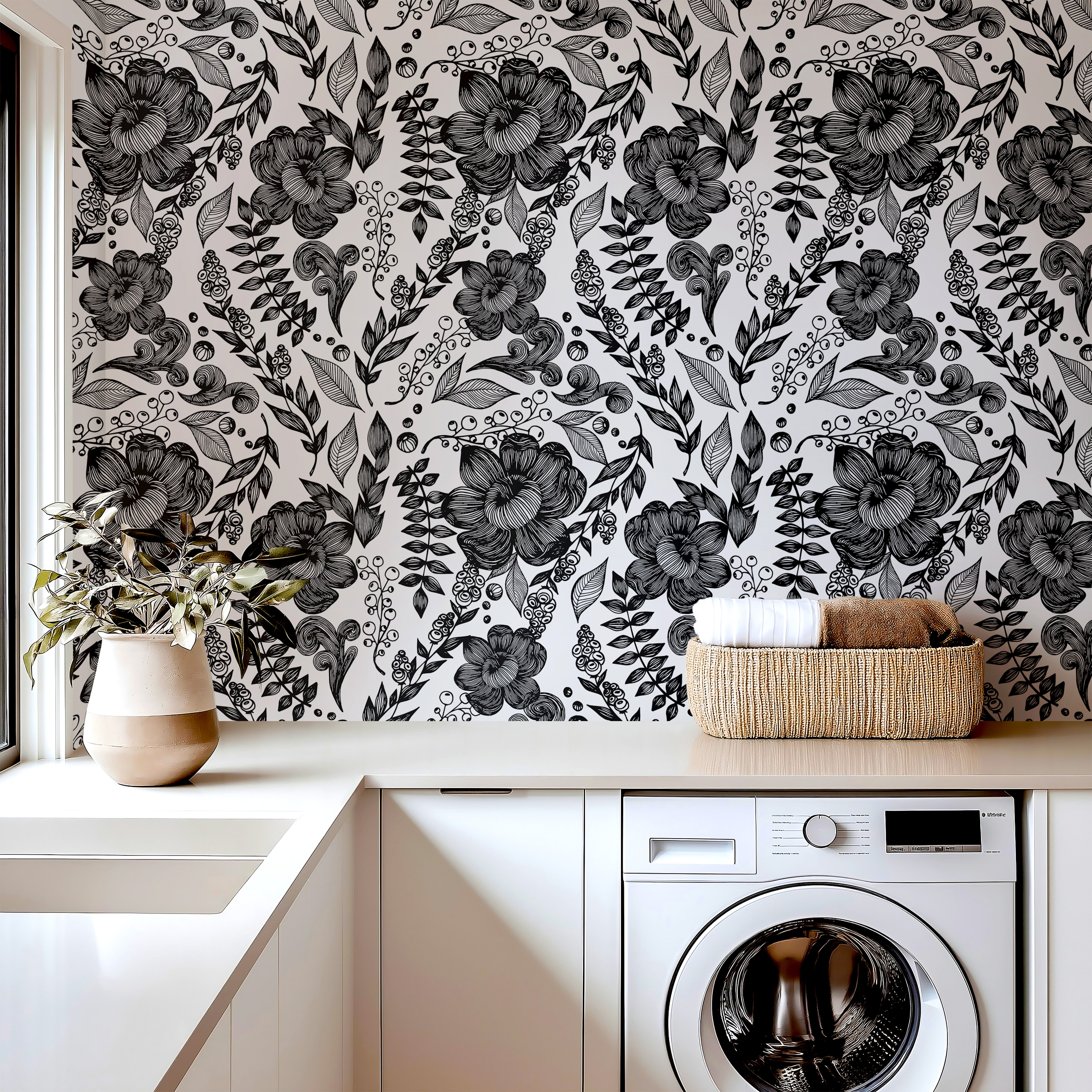 3597 hand drawn flowers and leaves on white background
