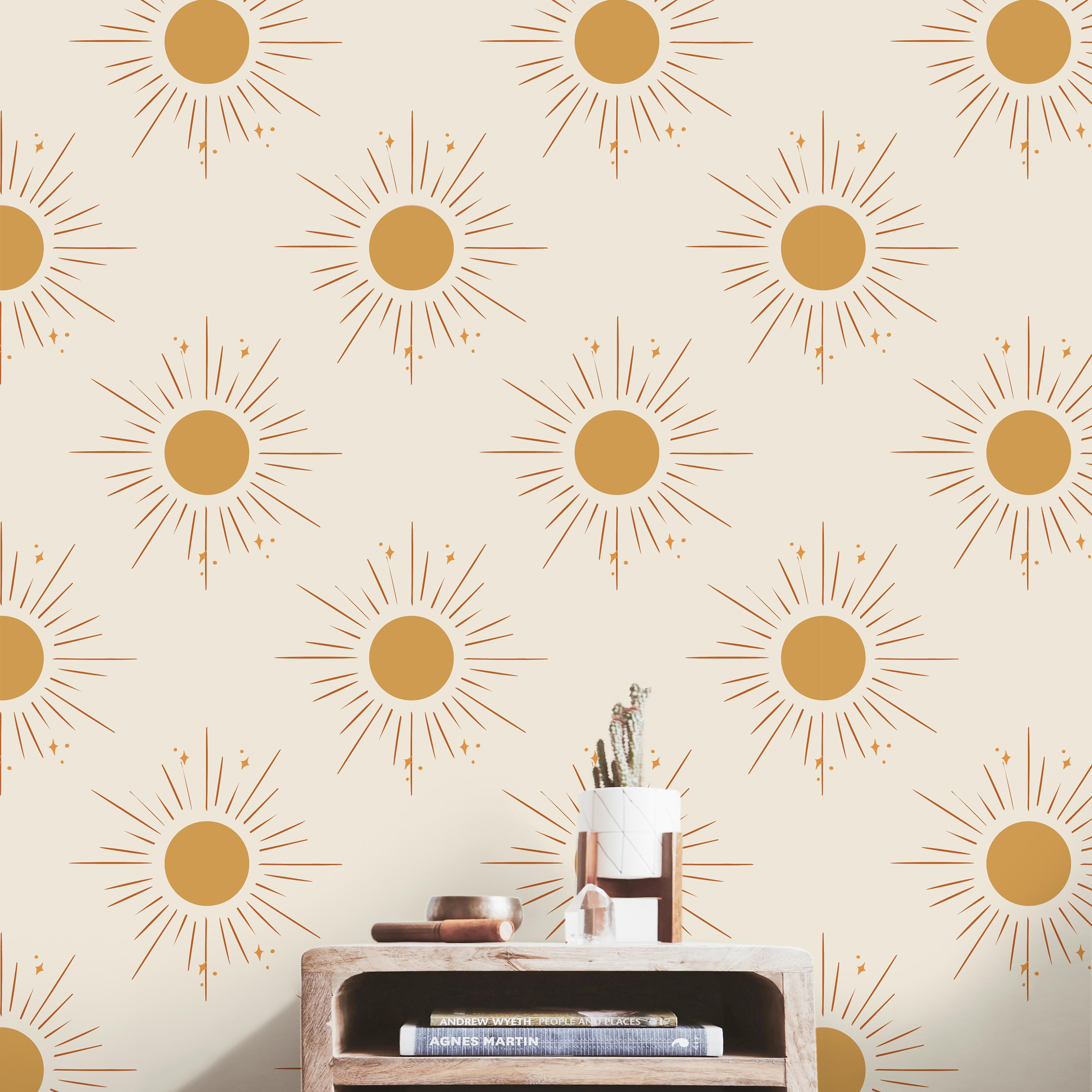 Brilliant Blaze | Golden Celestial Removable Wallpaper for Living Room, Bedroom, Doors, Walls, DIY Home Decor 3689 - James And Colors