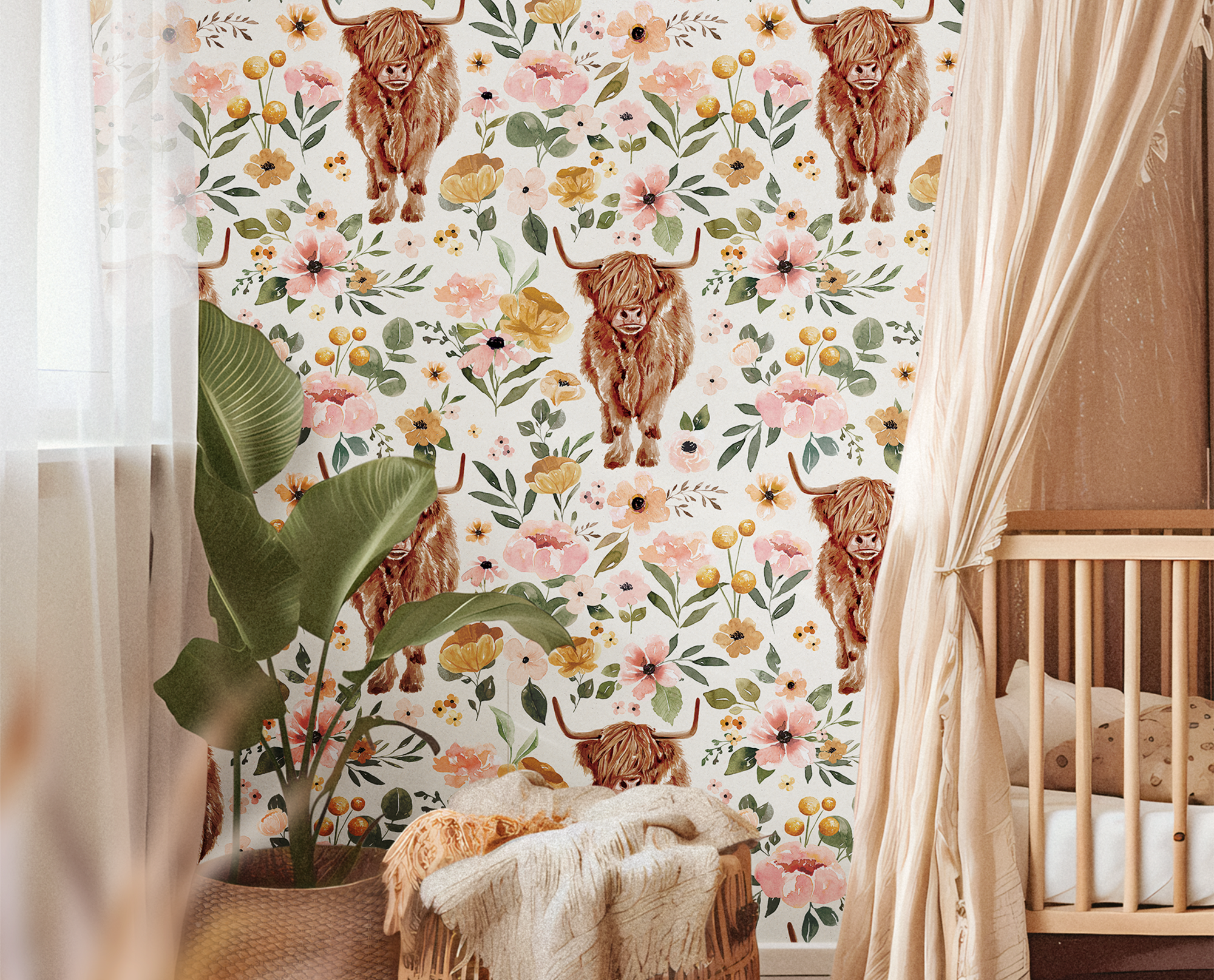 Wildflower Wrangler | Pastel Floral Removable Wallpaper for Nursery, Bedroom, Doors, Walls, DIY Home Decor 3742 - James And Colors