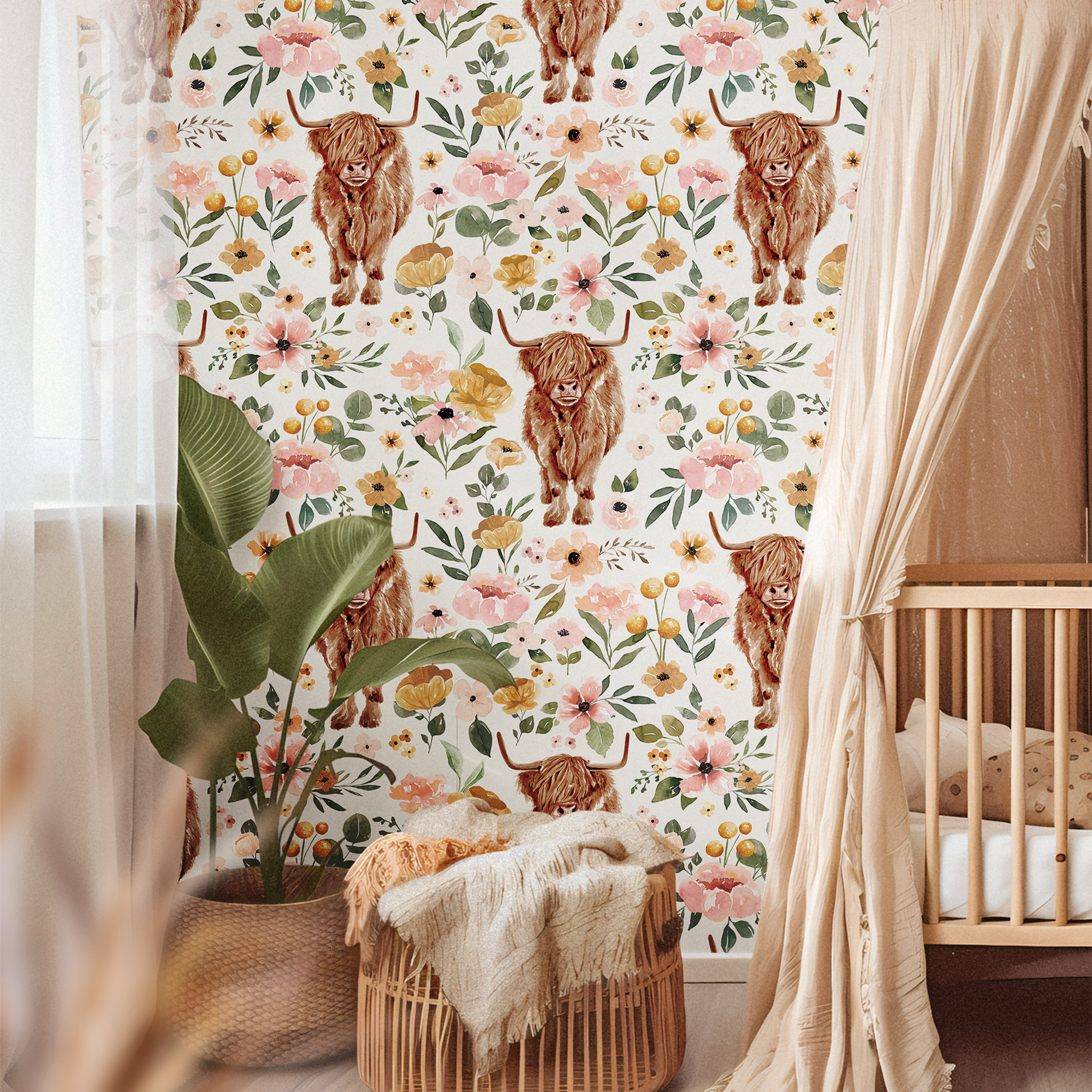 Wildflower Wrangler | Pastel Floral Removable Wallpaper for Nursery, Bedroom, Doors, Walls, DIY Home Decor 3742 - James And Colors