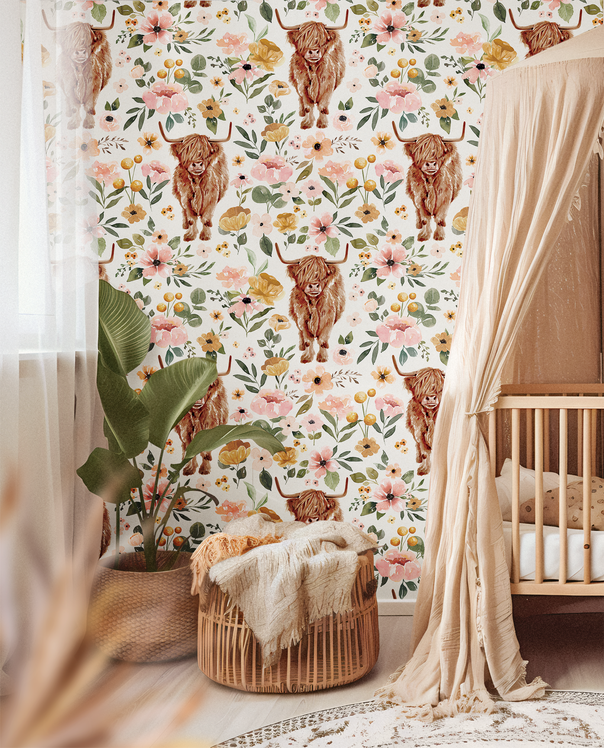 Wildflower Wrangler | Pastel Floral Removable Wallpaper for Nursery, Bedroom, Doors, Walls, DIY Home Decor 3742 - James And Colors