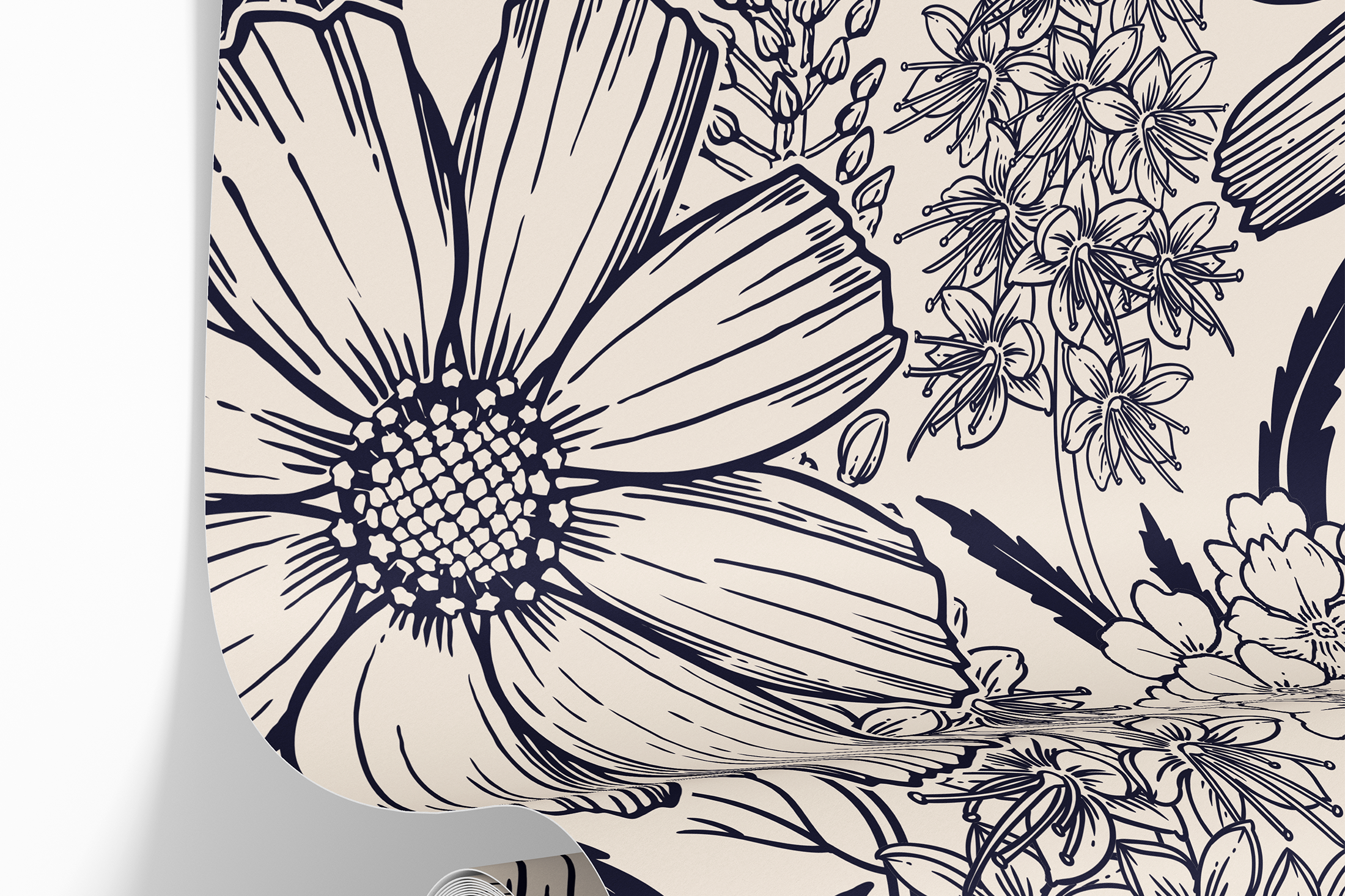 1 Panel of 24in (2ft) x 96in (8ft) Sketchbook Sprigs Navy Floral DISCOUNTED Peel and Stick Wallpaper 466