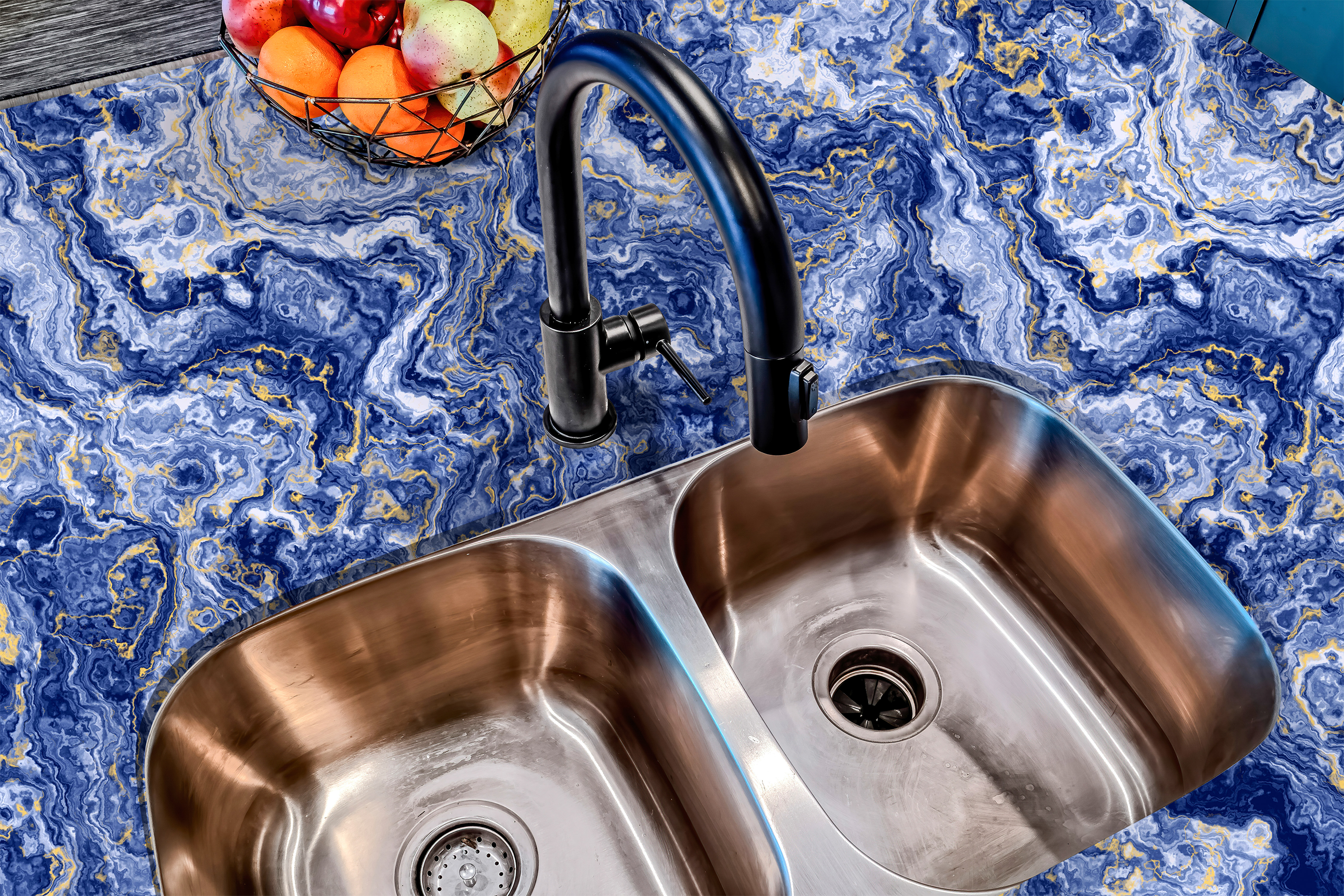 Splendid Sapphire | Gold Swirl Agate Removable Countertop Film for Bathrooms, Kitchens, Bars, Tables, DIY Home Decor 48 - James And Colors