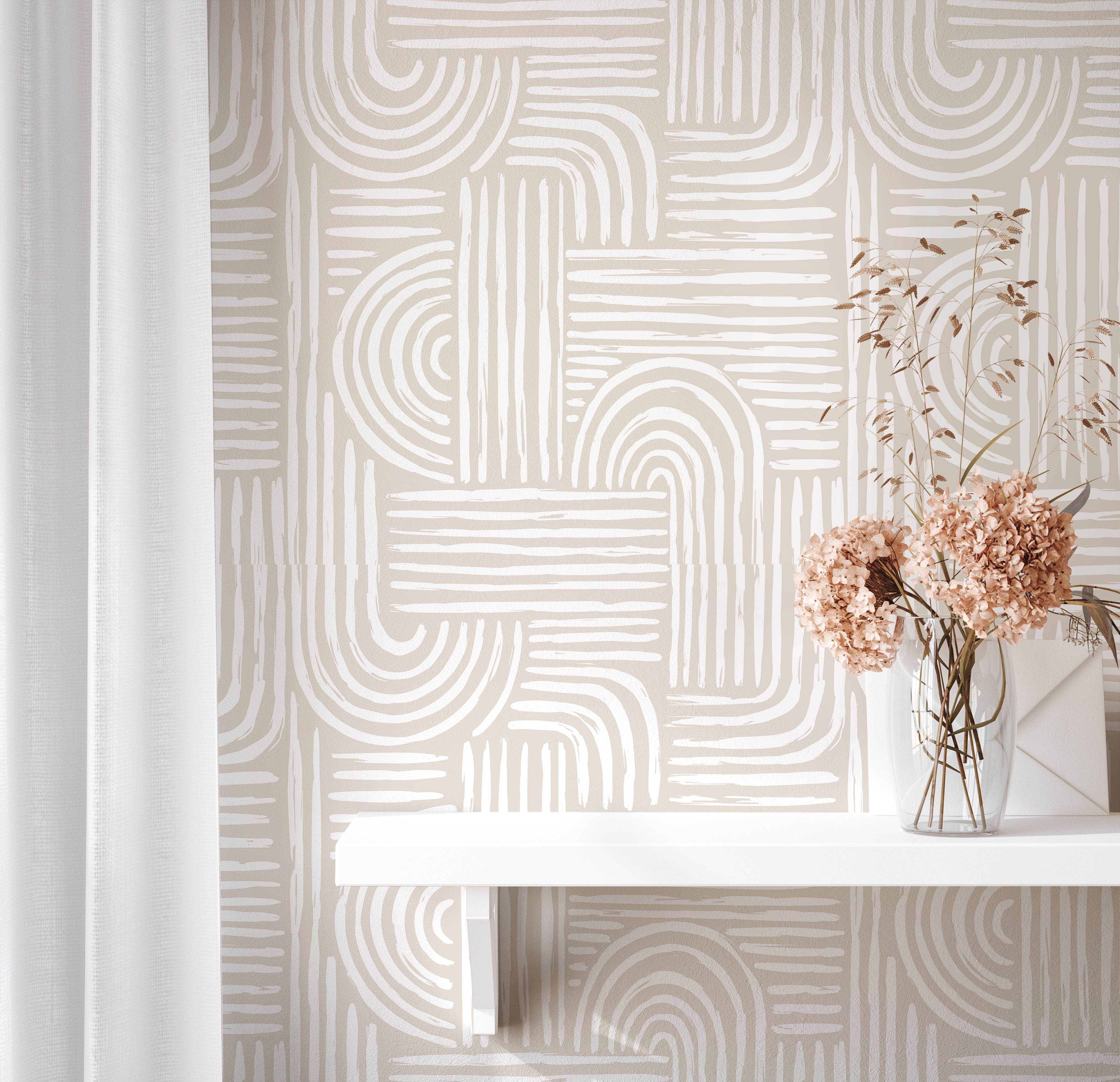 Wallpaper Peel and Stick Wallpaper Contemporary Cream Tan Line Removab ...