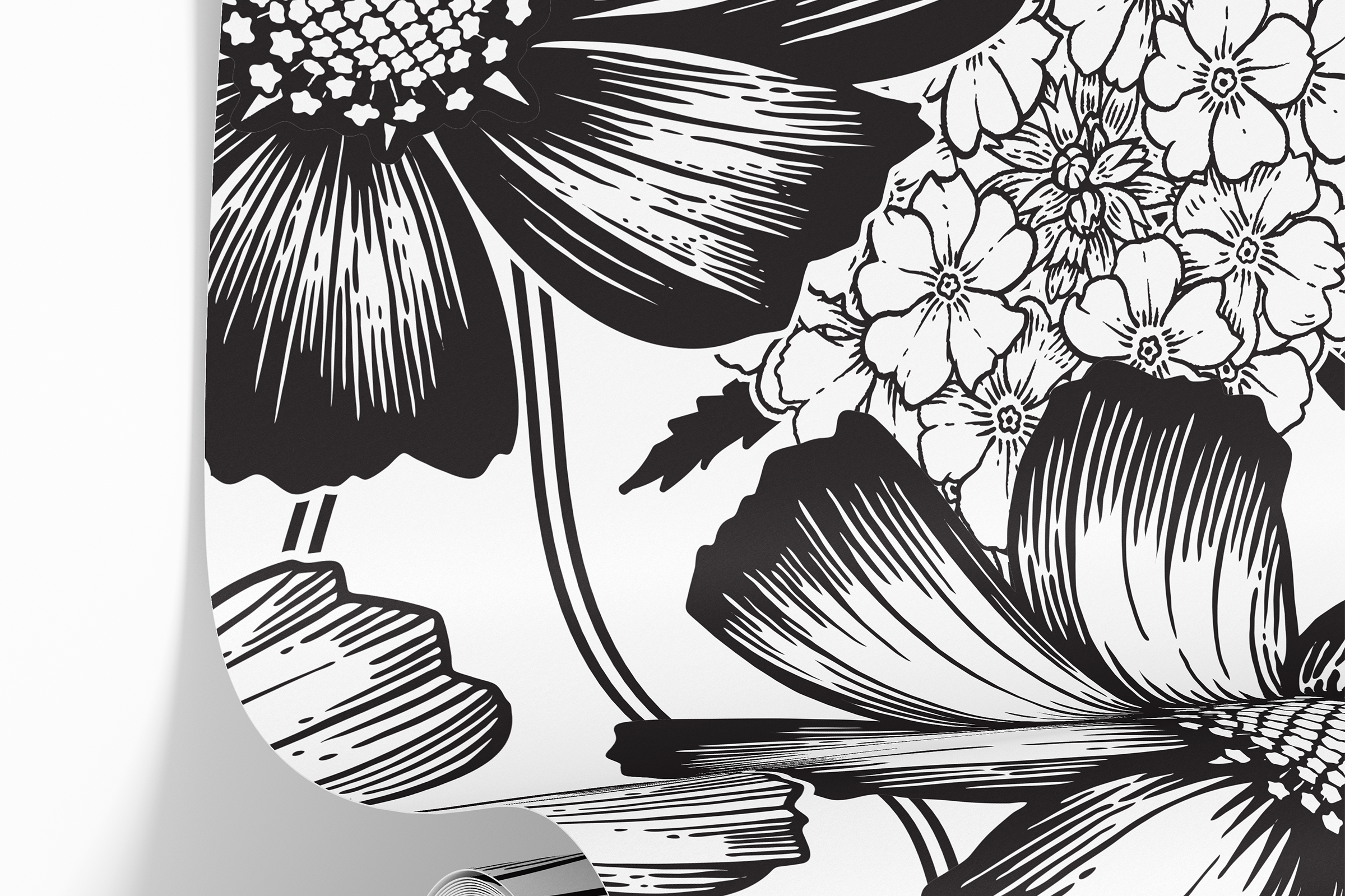 Monochrome Meadow | Black Floral Removable Wallpaper for Bathroom, Bedroom, Doors, Walls, DIY Home Decor 764 - James And Colors