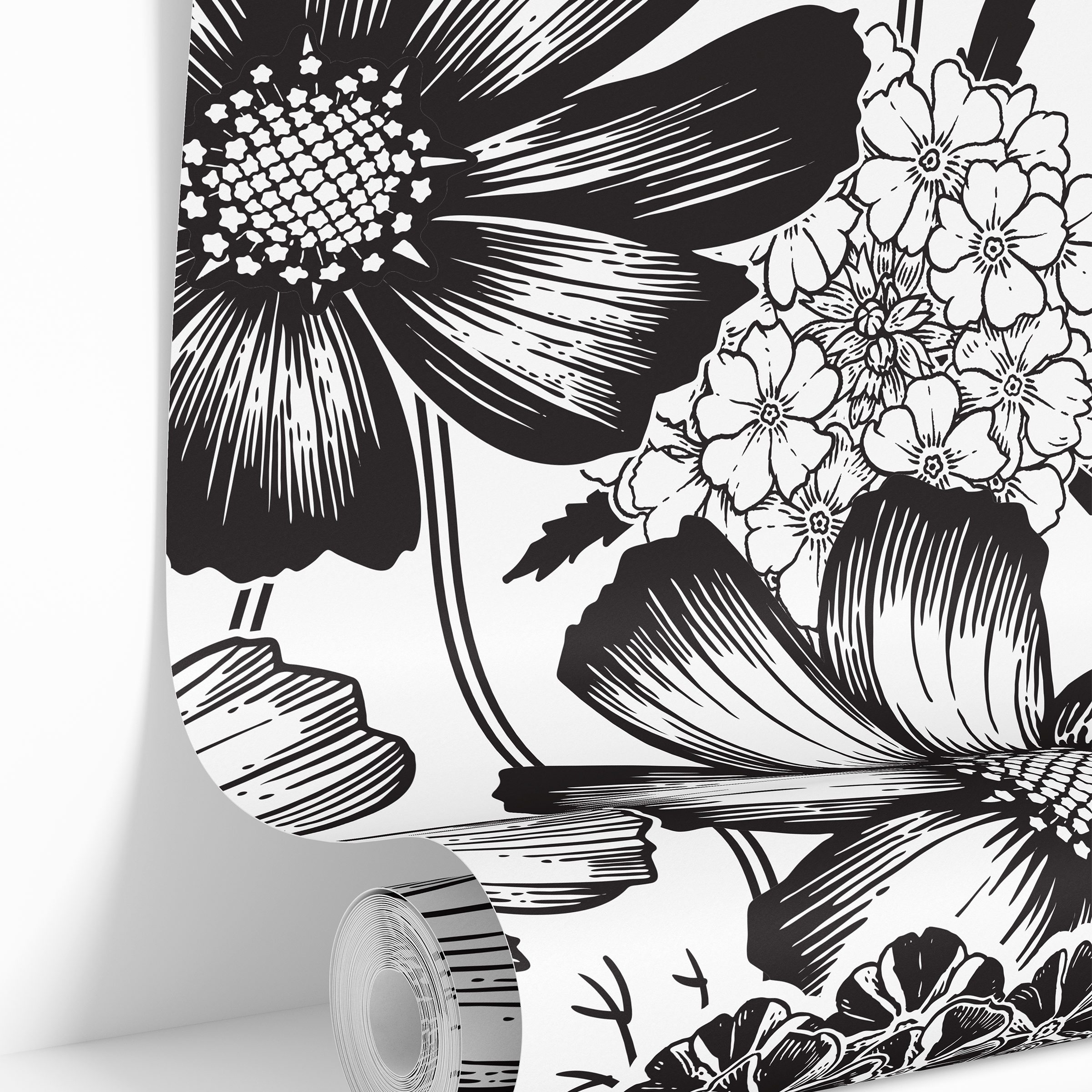 Monochrome Meadow | Black Floral Removable Wallpaper for Bathroom, Bedroom, Doors, Walls, DIY Home Decor 764 - James And Colors