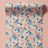 Contact Paper 908: A pastel floral contact paper featuring soft pink wildflowers, delicate blue leaves, and golden botanical accents, ideal for creating a vintage-inspired space.