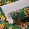Contact paper 915: Lush tropical botanical contact paper with deep green foliage, golden leaves, and coral-pink flowers, designed as a peel-and-stick self-adhesive covering for furniture, walls, and home decor.