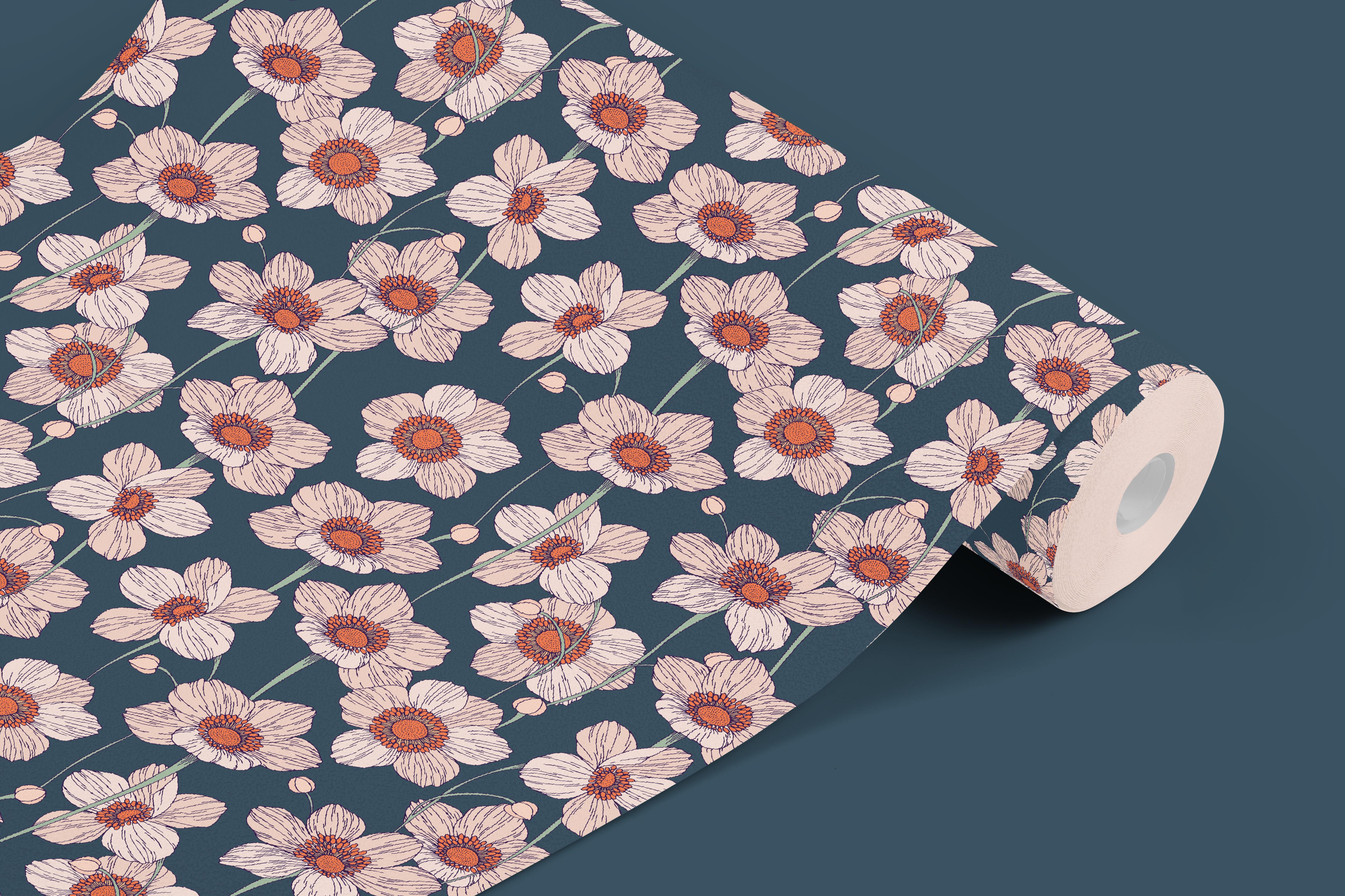 Navy Nightgarden | Pink Floral Removable Contact Paper for Shelves, Cabinets, Walls, DIY Home Decor 952